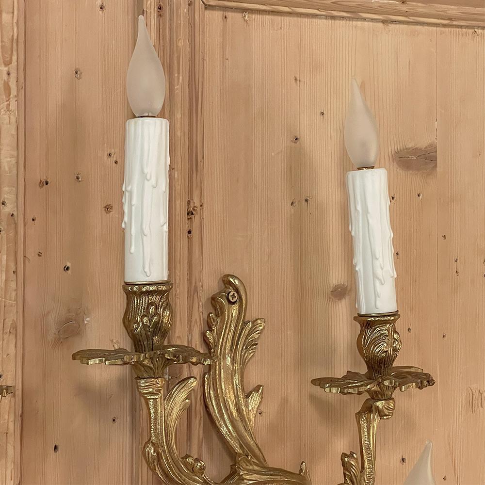 Set of 4 French Louis XV Bronze Electrified Wall Sconces 6