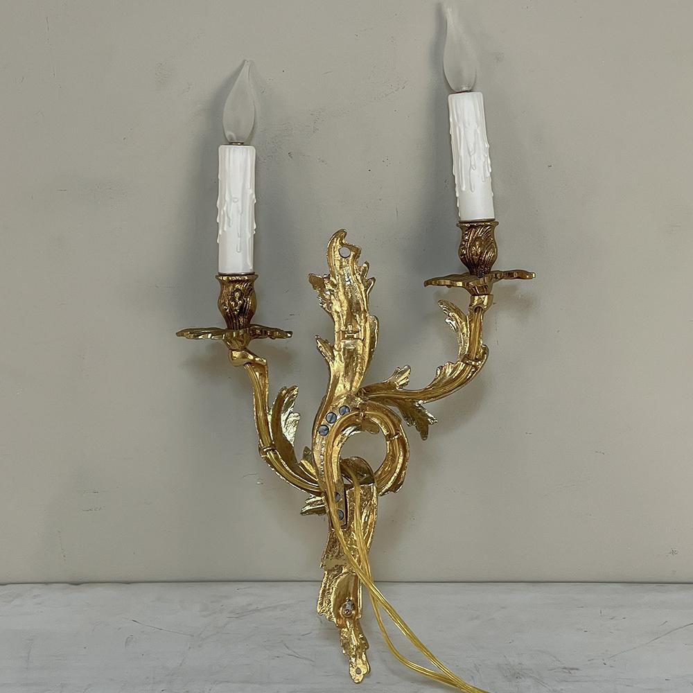 Set of 4 French Louis XV Bronze Electrified Wall Sconces 13