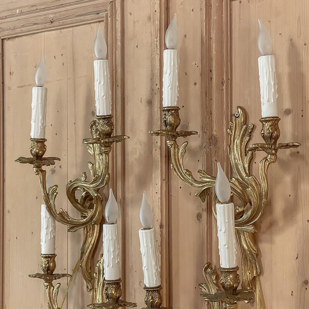Set of 4 French Louis XV Bronze Electrified Wall Sconces 1