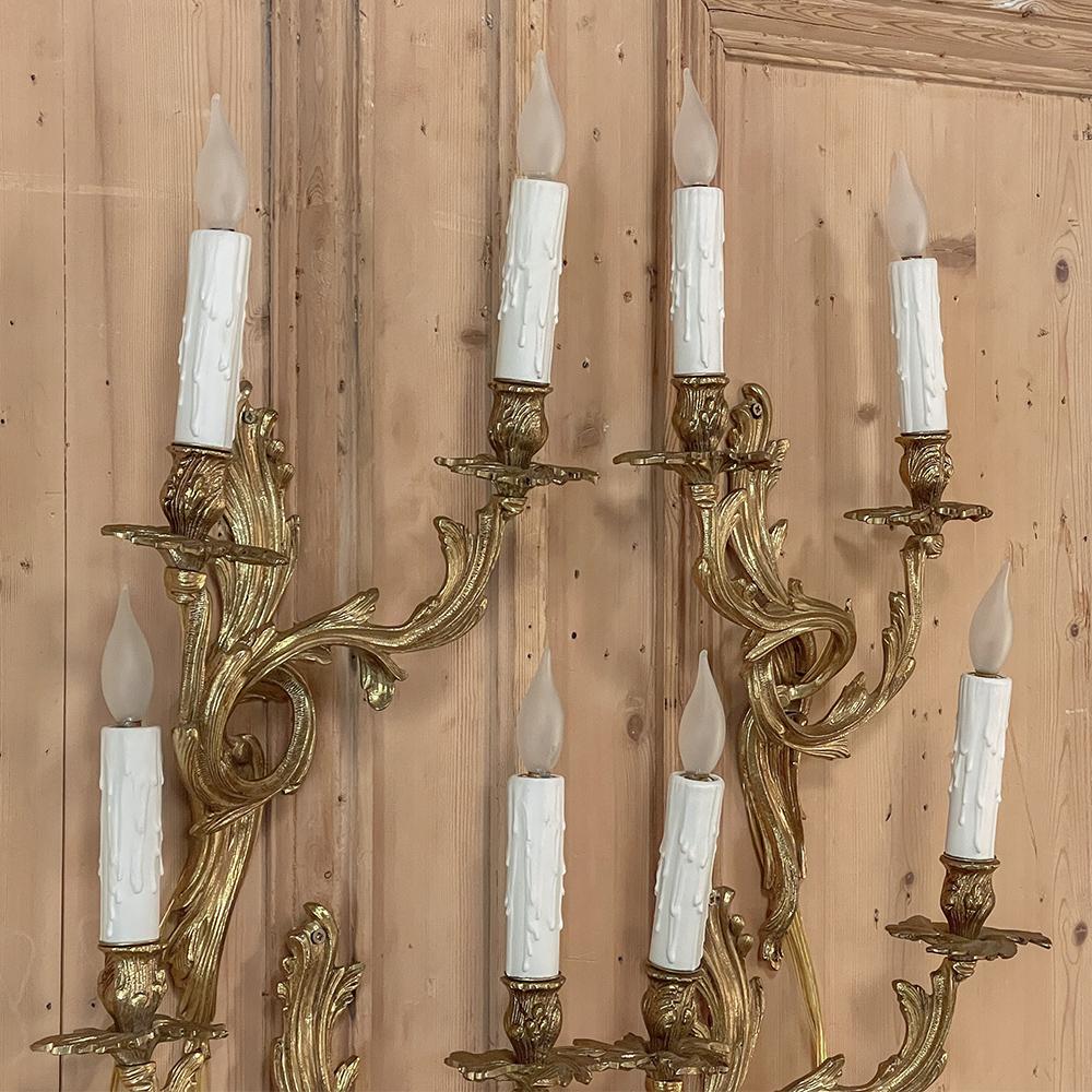 Set of 4 French Louis XV Bronze Electrified Wall Sconces 2