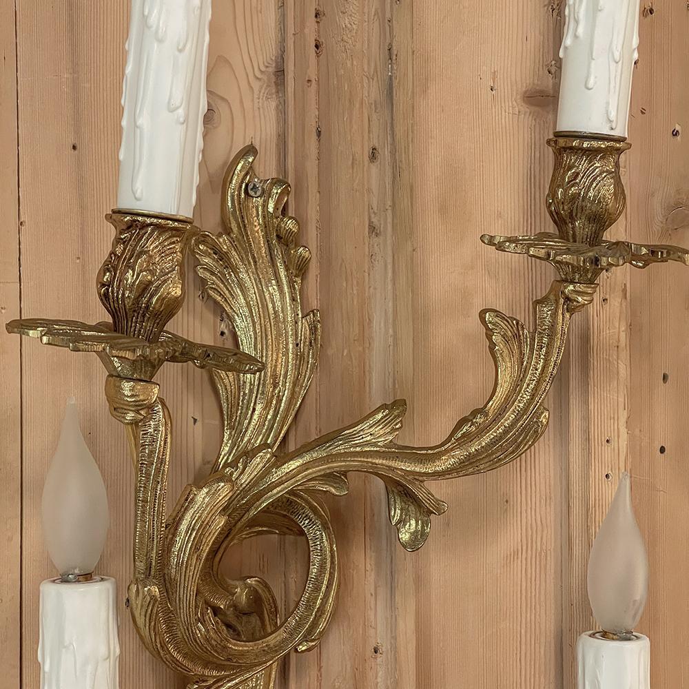 Set of 4 French Louis XV Bronze Electrified Wall Sconces 3