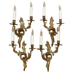 Set of 4 French Louis XV Bronze Electrified Wall Sconces