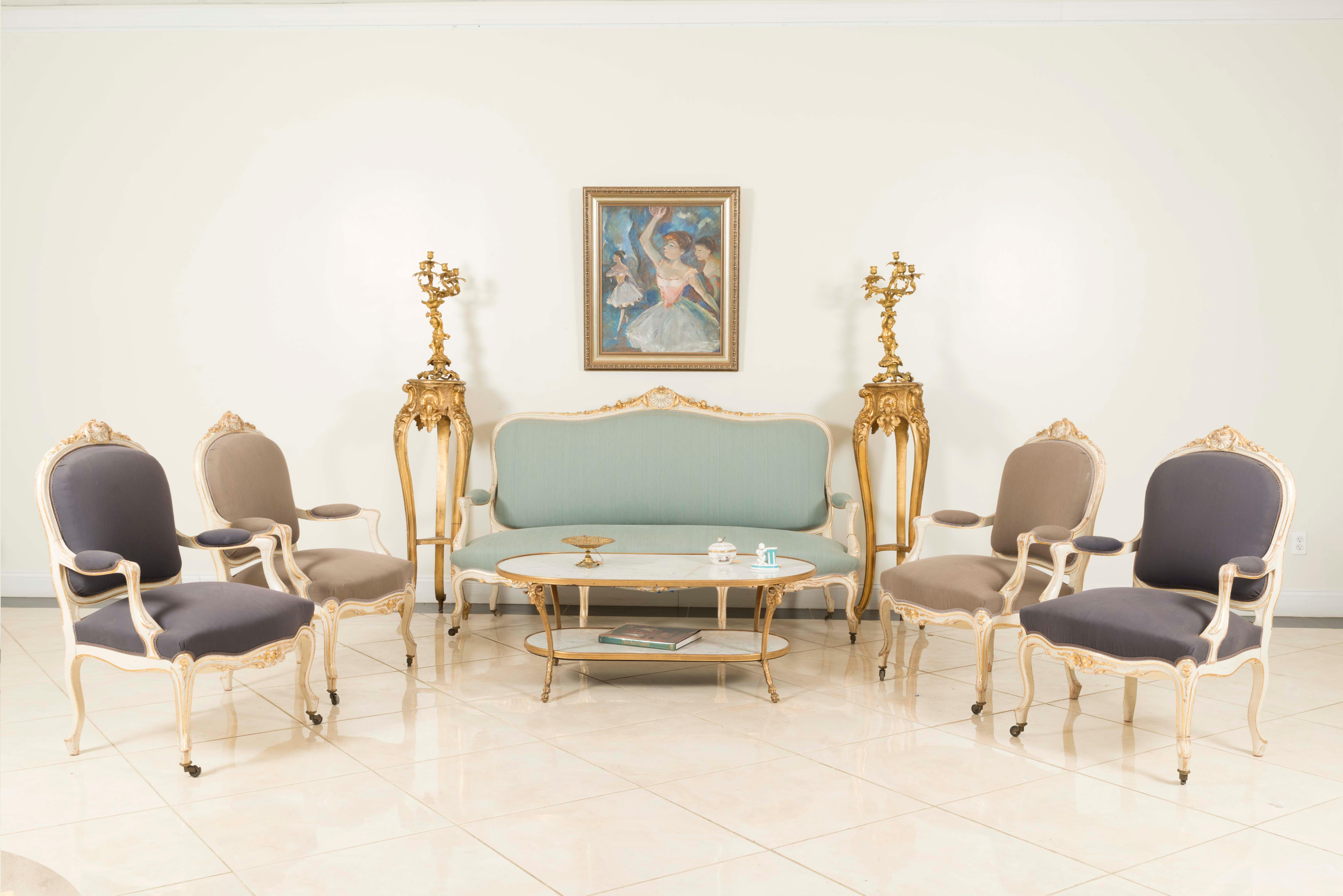 Set of 4 French Louis XV Purple Armchairs For Sale 3