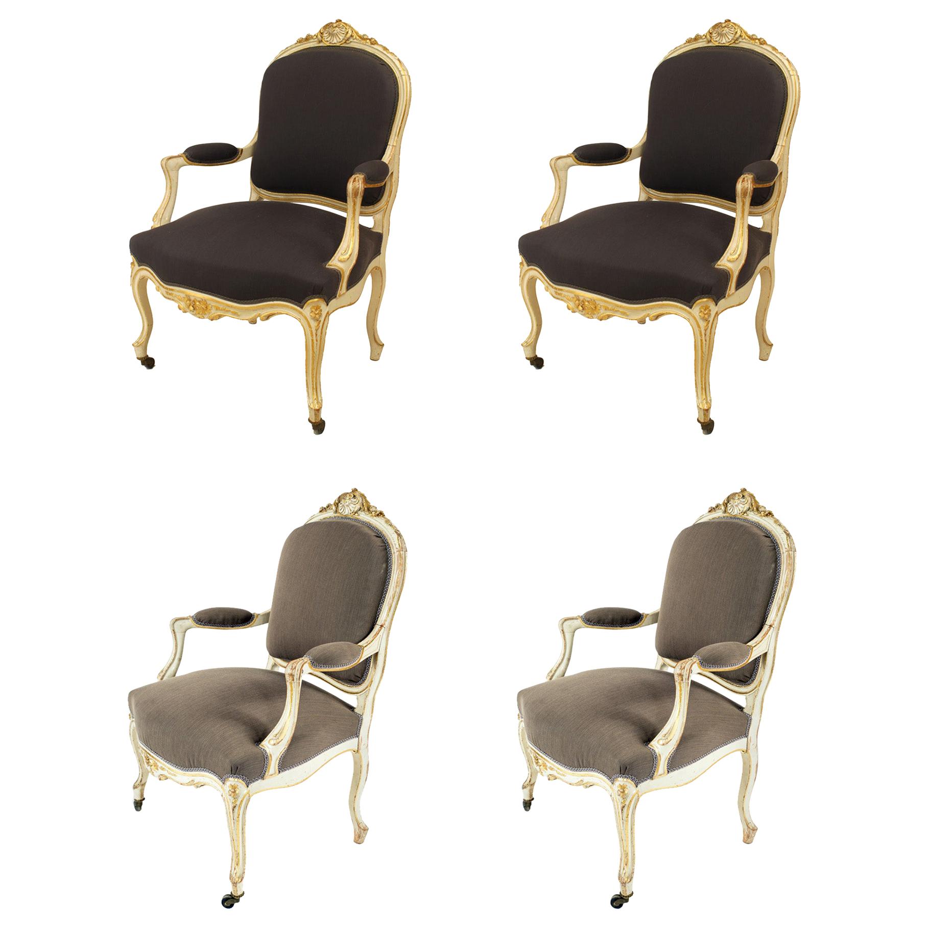 Pair of French 19th Century Gold Gilt Louis XV Armchairs