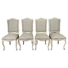 Set of 4 French Louis XV Style Dining Chairs, Painted Newly Reupholstered