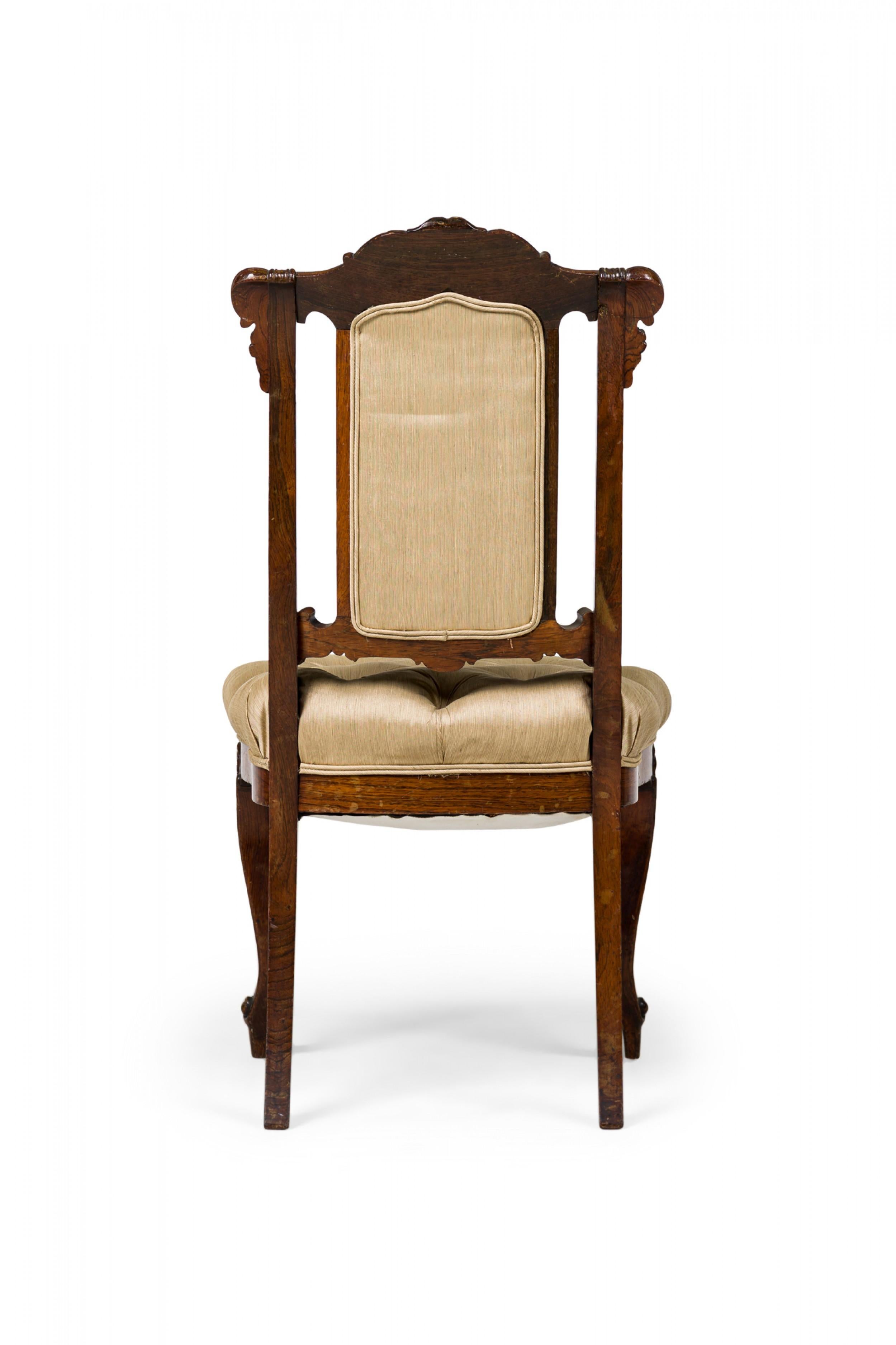 20th Century Set of 4 French Louis XV-Style Mahogany & Beige Tufted Upholstered Side Chairs For Sale