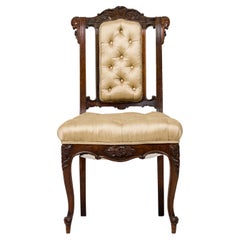 Set of 4 French Louis XV-Style Mahogany & Beige Tufted Upholstered Side Chairs