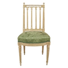 Satz von 4 französischen Louis XVI Beistellstühlen aus grünem Damast