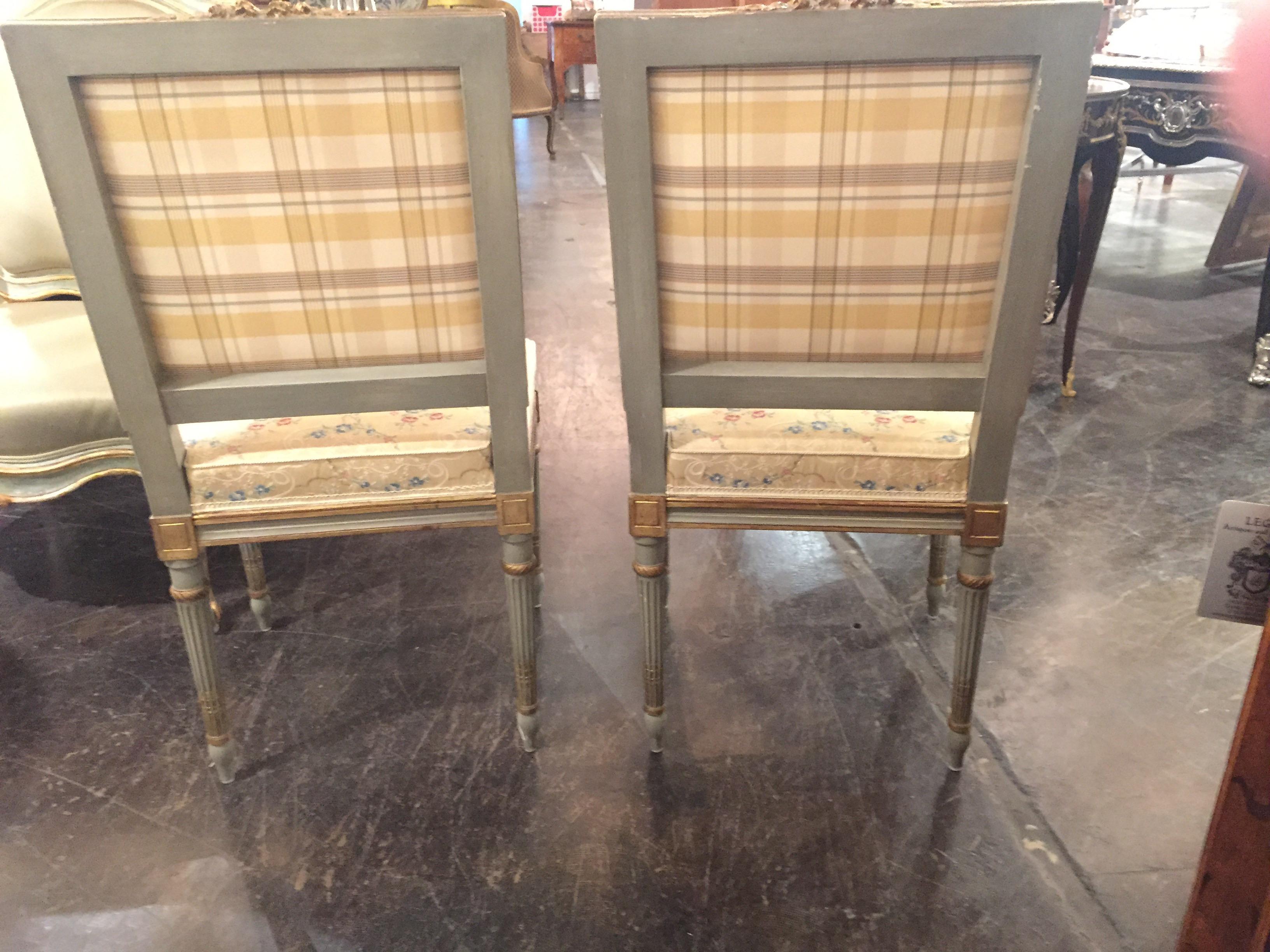 Set of 4 French Louis XVI Silk Upholstered Side Chairs In Good Condition In Dallas, TX