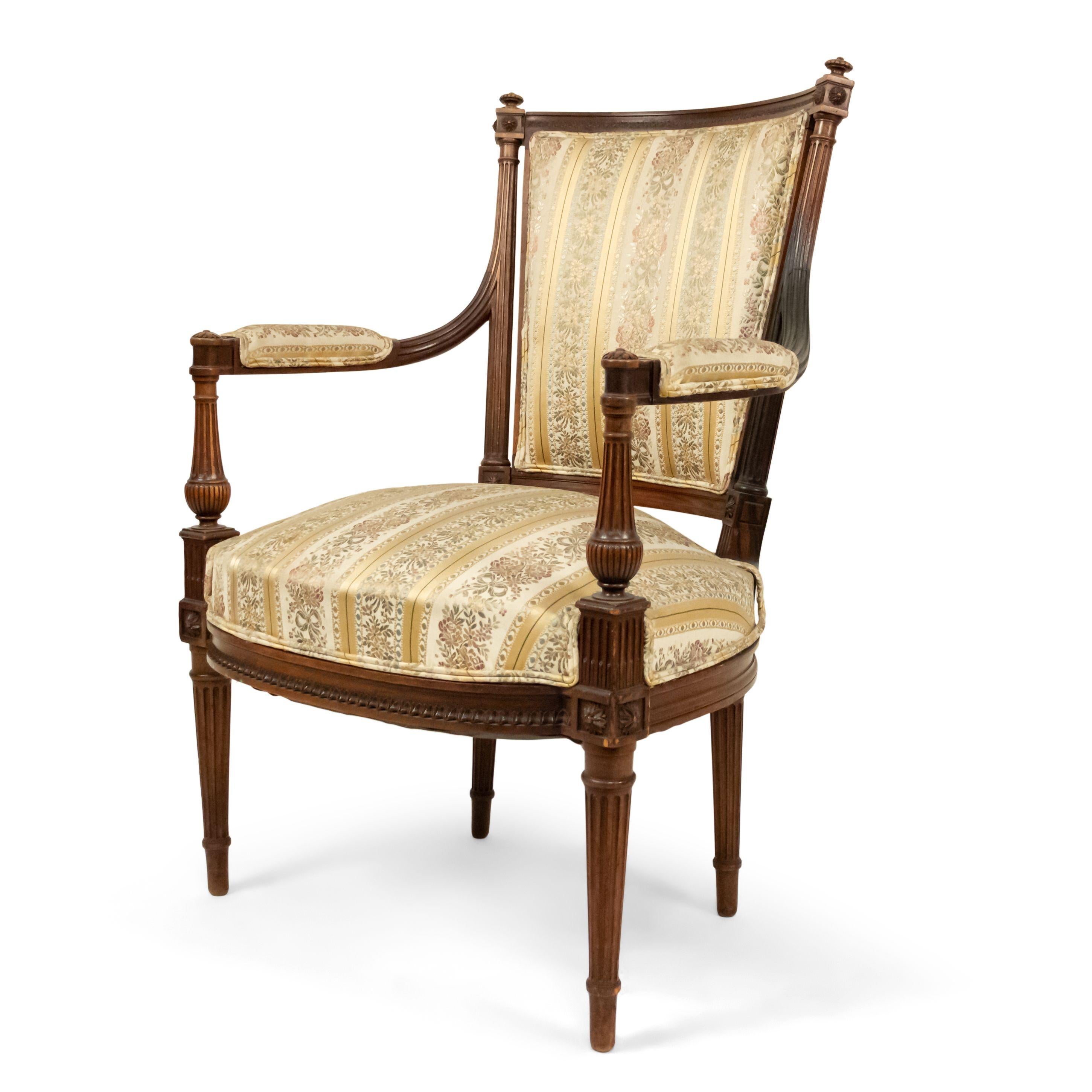 Set of 4 French Louis XVI Striped Walnut Arm Chairs For Sale 6