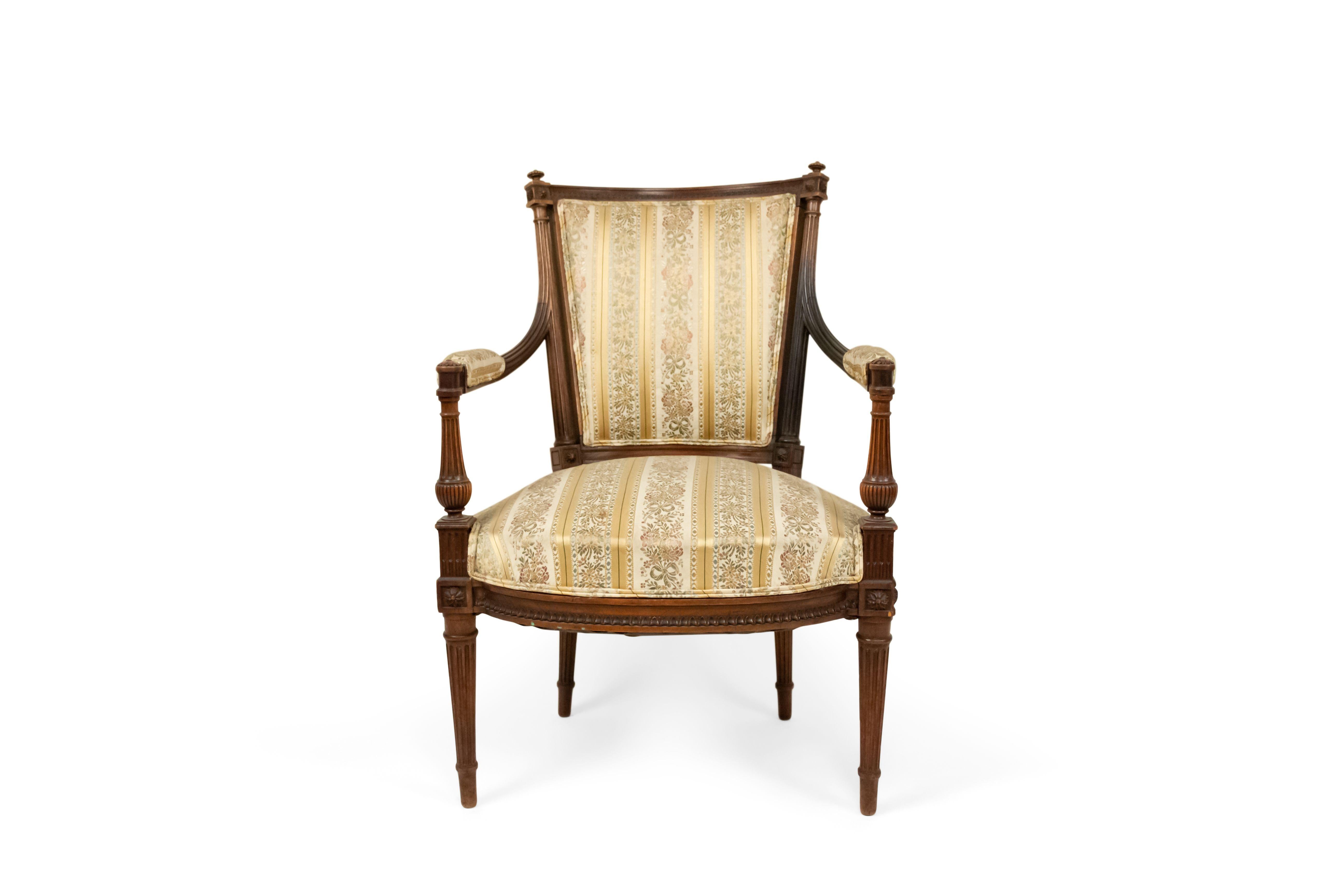 Set of 4 French Louis XVI Striped Walnut Arm Chairs For Sale 8
