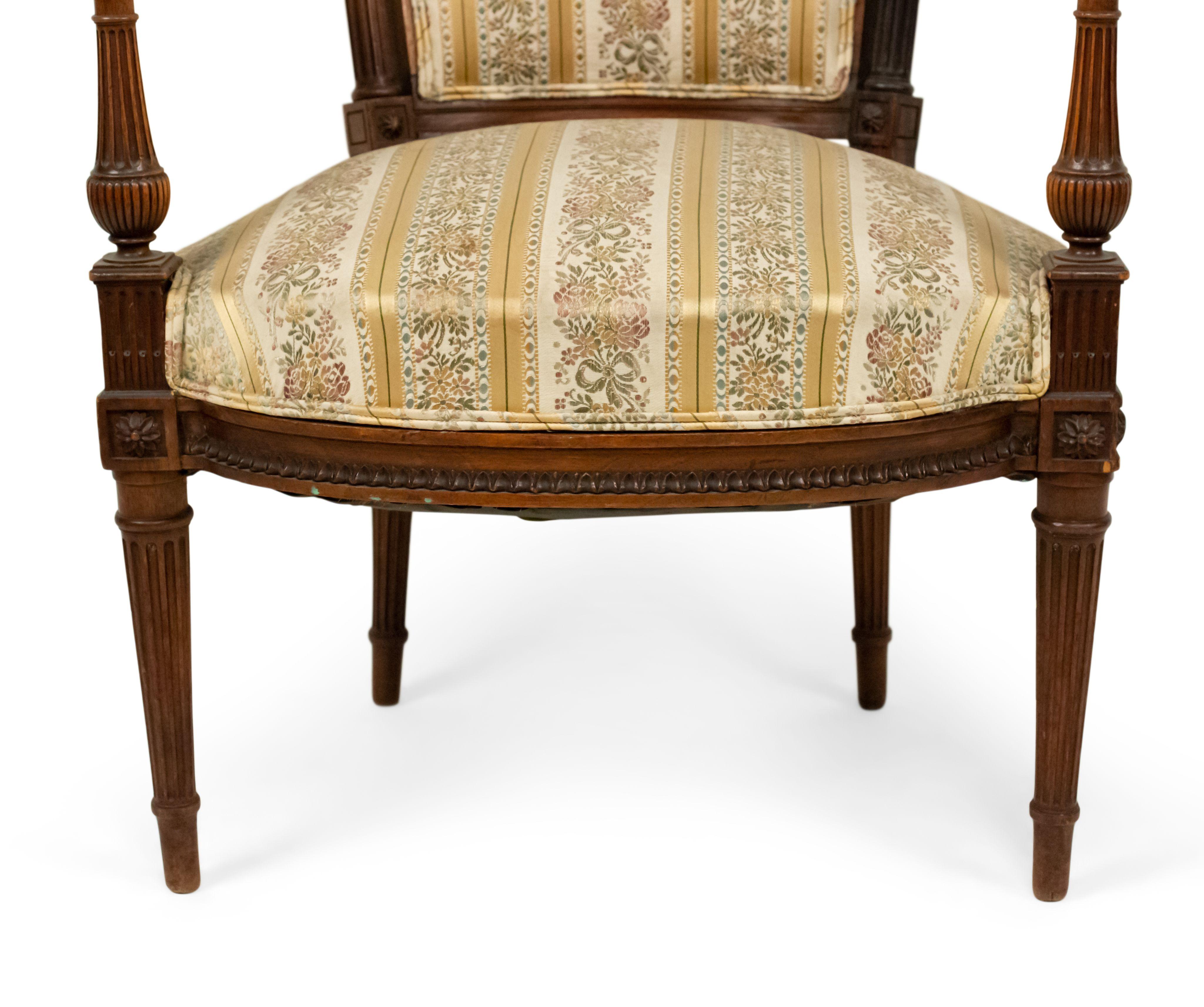 Set of 4 French Louis XVI Striped Walnut Arm Chairs For Sale 9