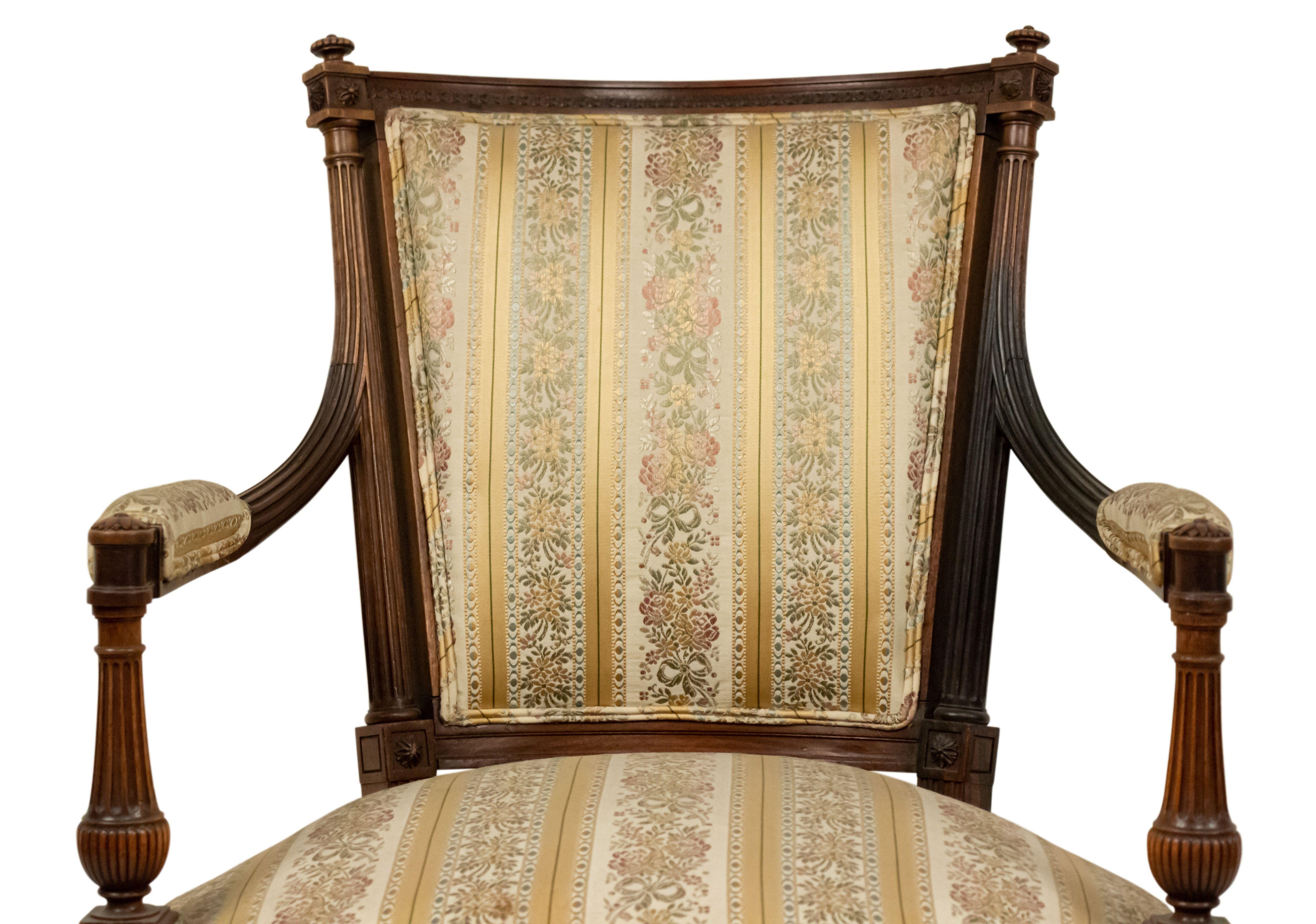 Set of 4 French Louis XVI Striped Walnut Arm Chairs For Sale 10