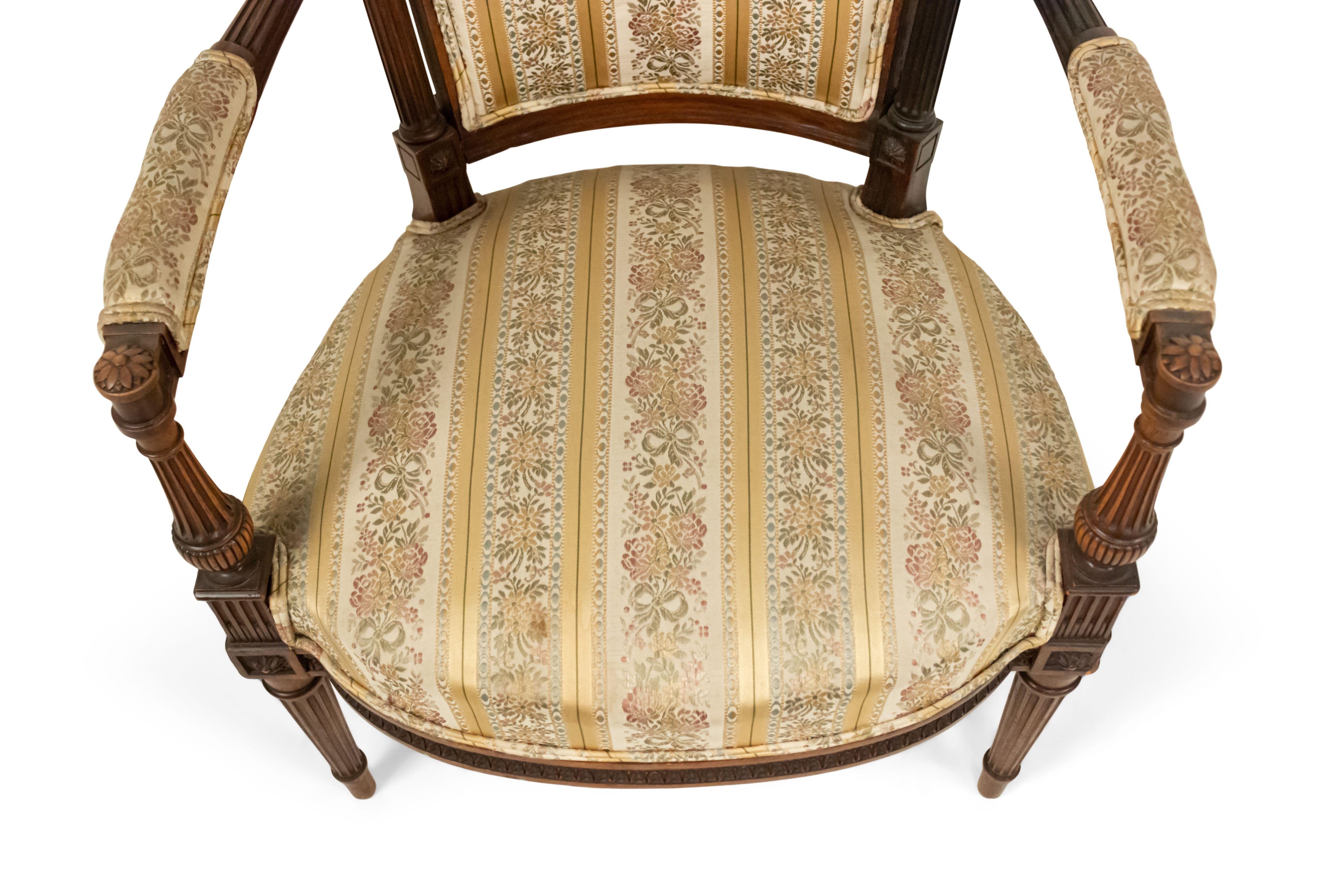 Set of 4 French Louis XVI Striped Walnut Arm Chairs For Sale 11