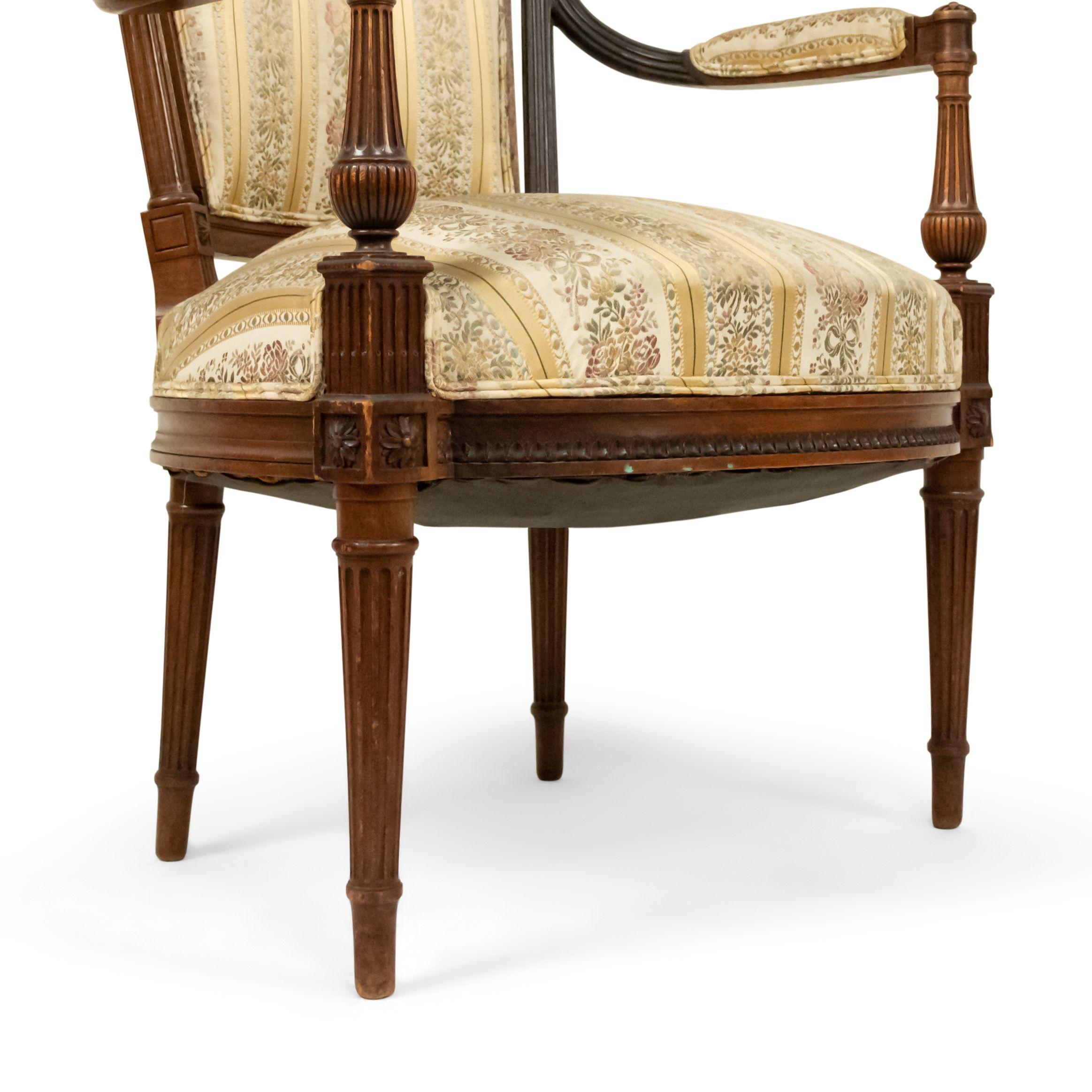 Set of 4 French Louis XVI Striped Walnut Arm Chairs In Good Condition For Sale In New York, NY