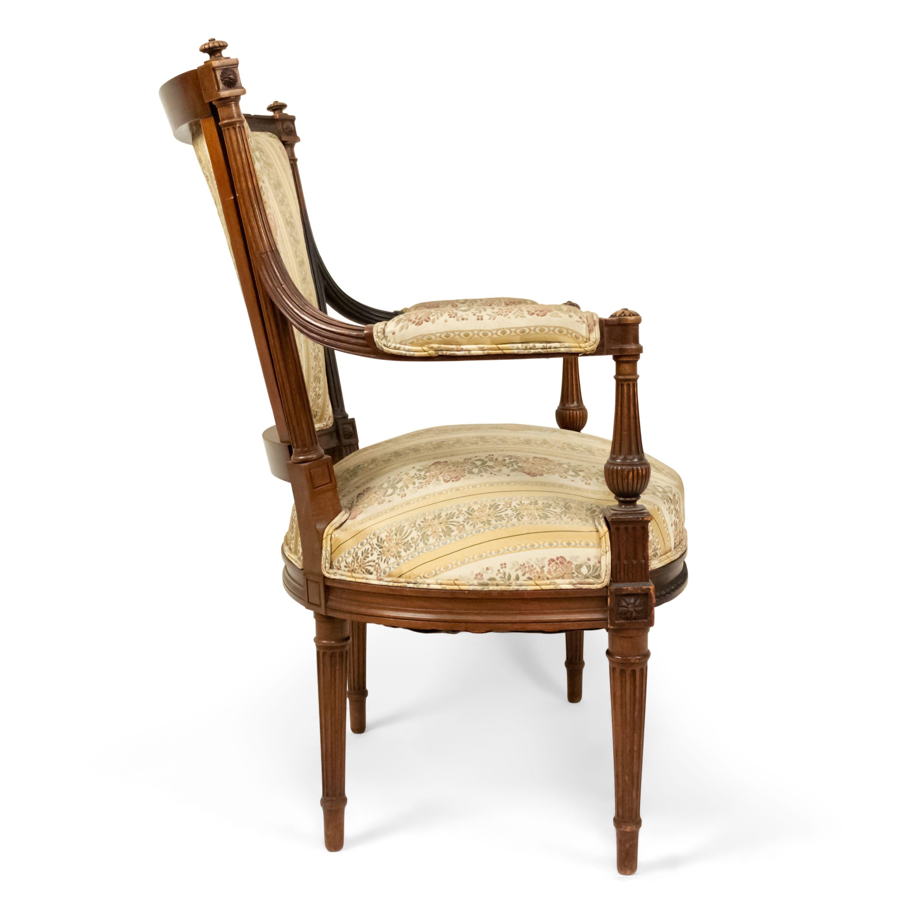 19th Century Set of 4 French Louis XVI Striped Walnut Arm Chairs For Sale