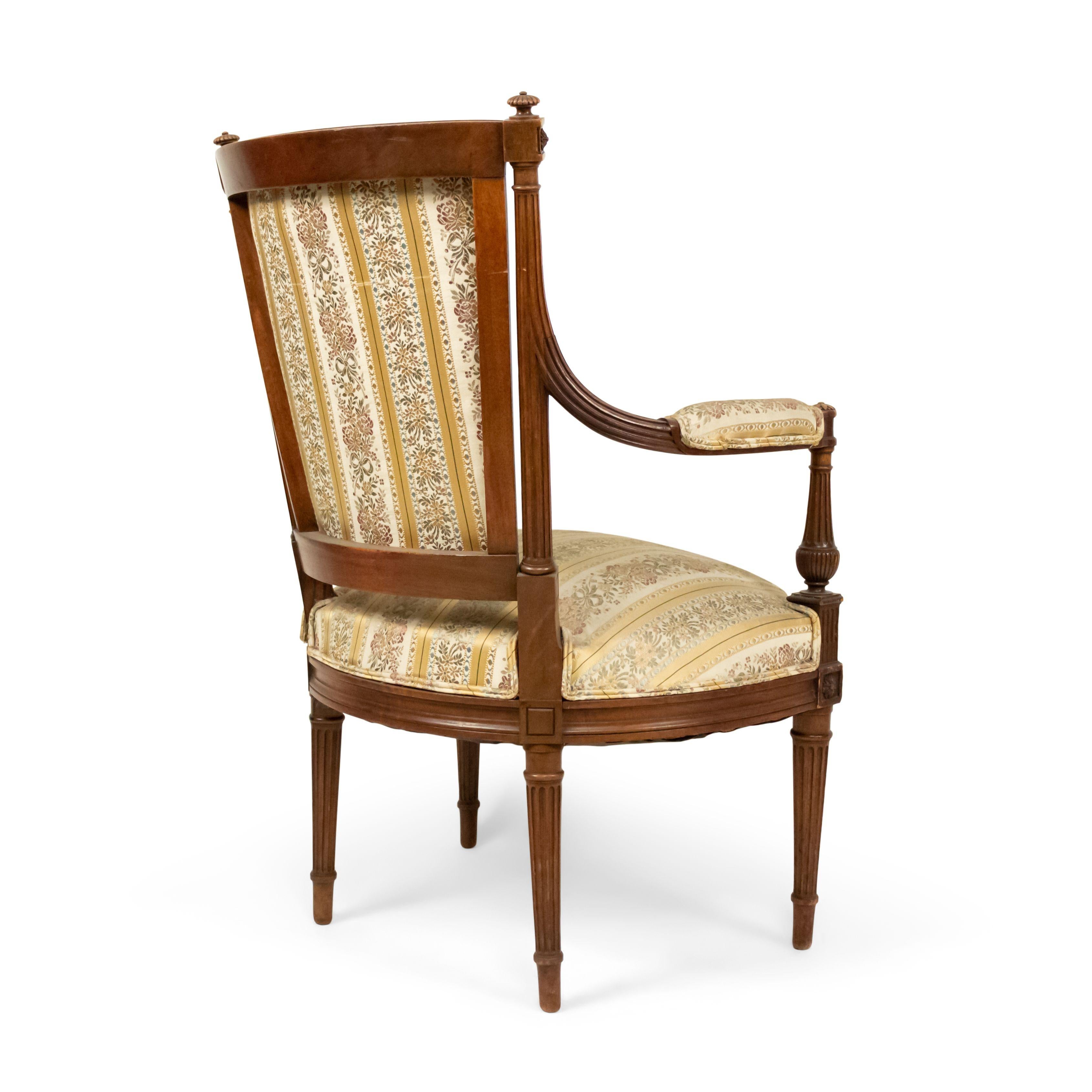 Set of 4 French Louis XVI Striped Walnut Arm Chairs For Sale 1