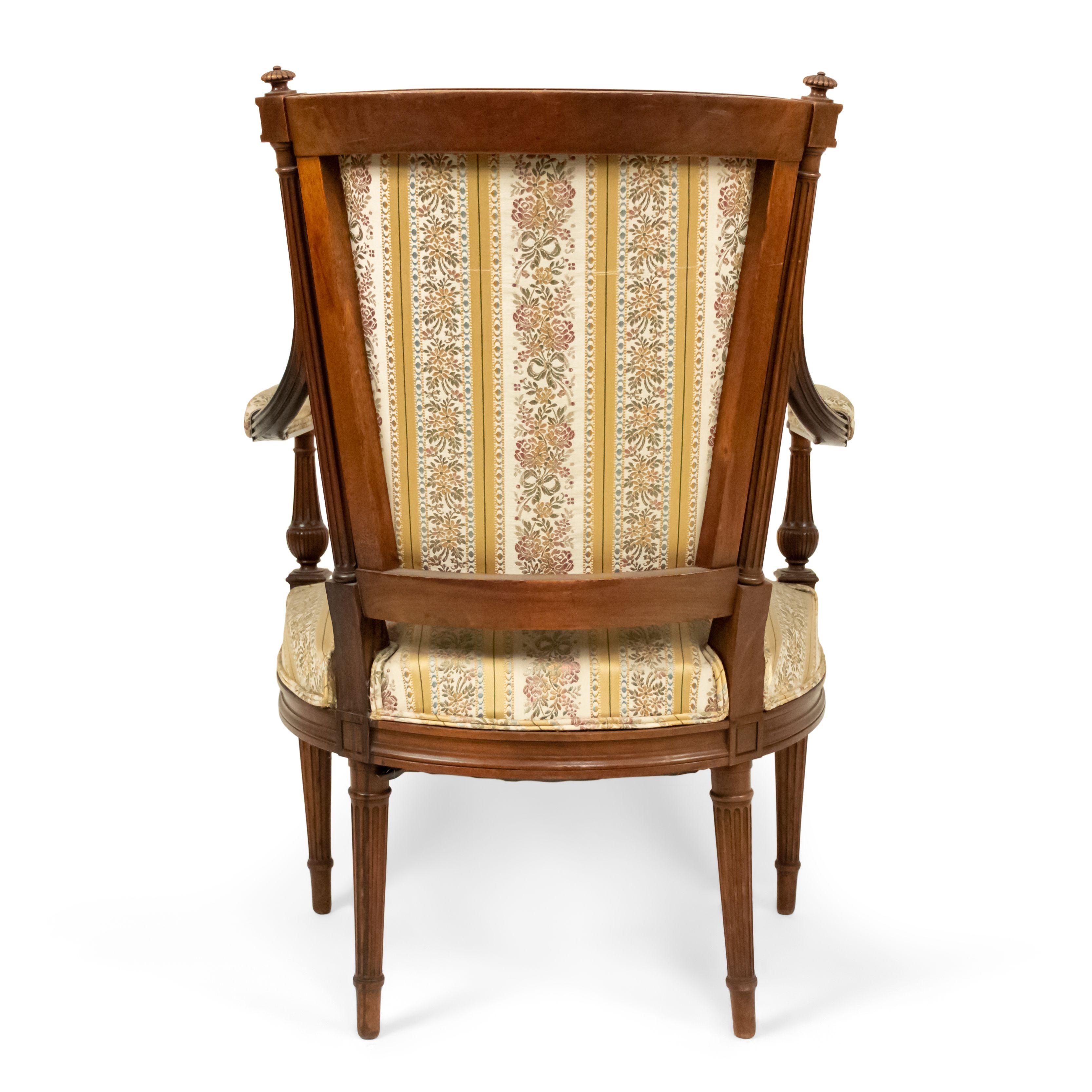 Set of 4 French Louis XVI Striped Walnut Arm Chairs For Sale 2