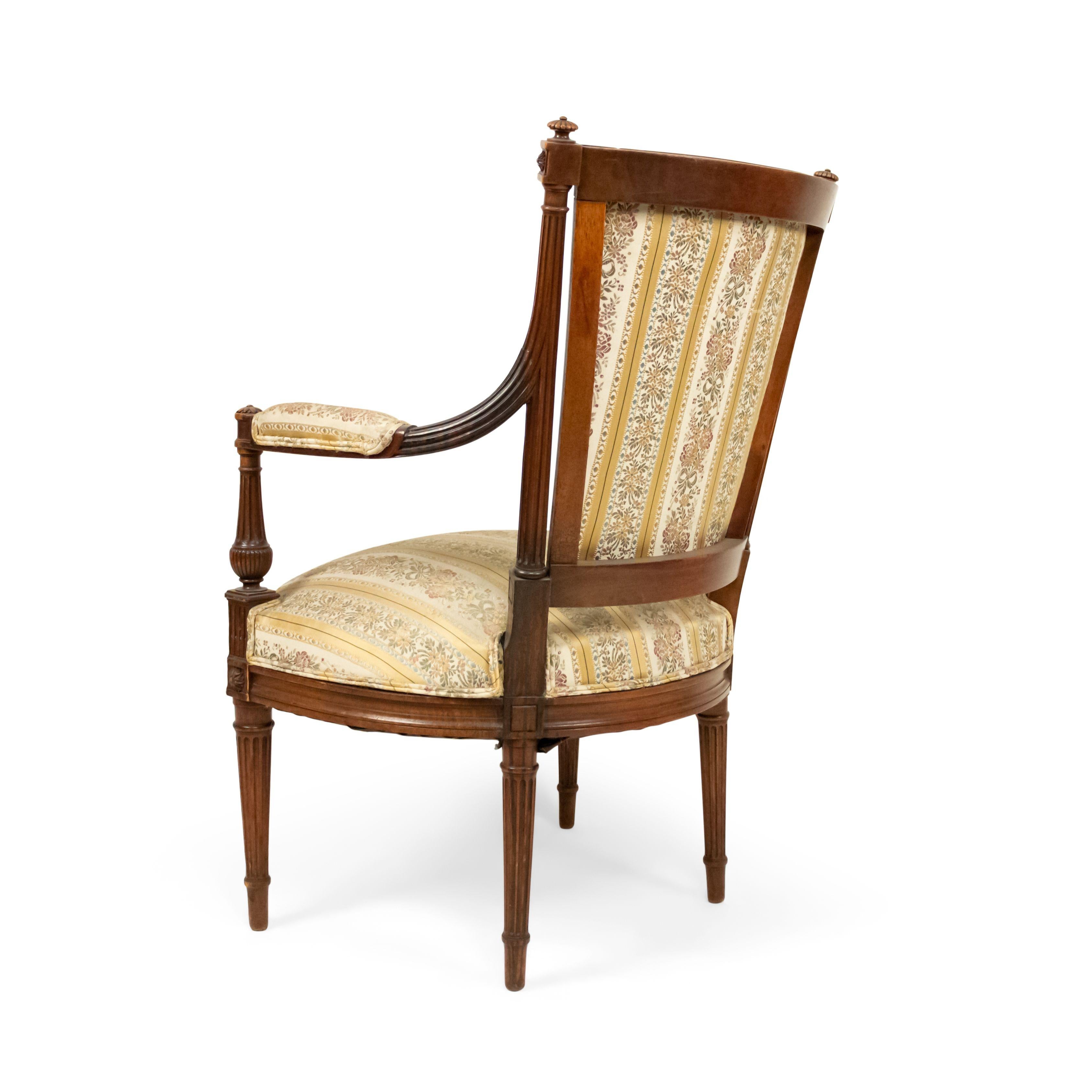 Set of 4 French Louis XVI Striped Walnut Arm Chairs For Sale 3