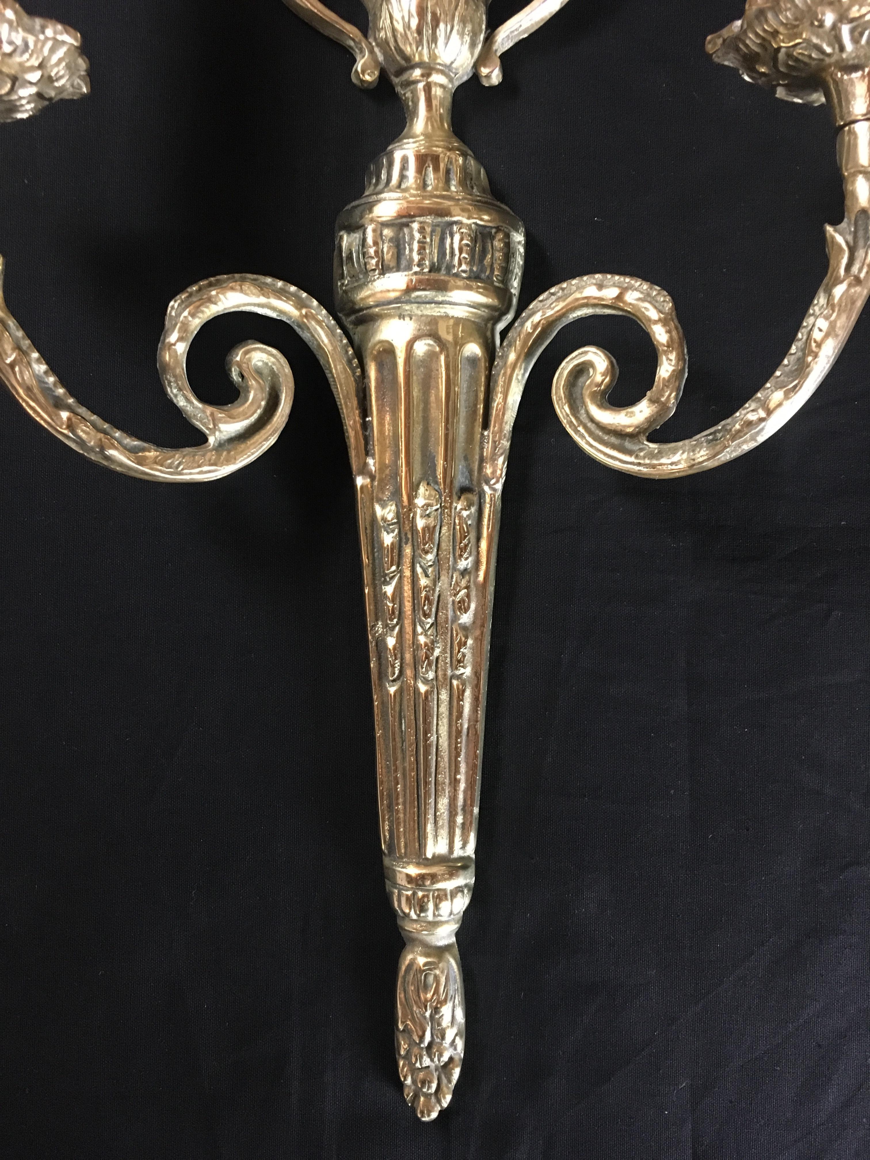 19th Century Set of 4 French Louis XVI Style Bronze Two-Armed Wall Sconces
