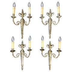 Antique Set of 4 French Louis XVI Style Bronze Two-Armed Wall Sconces