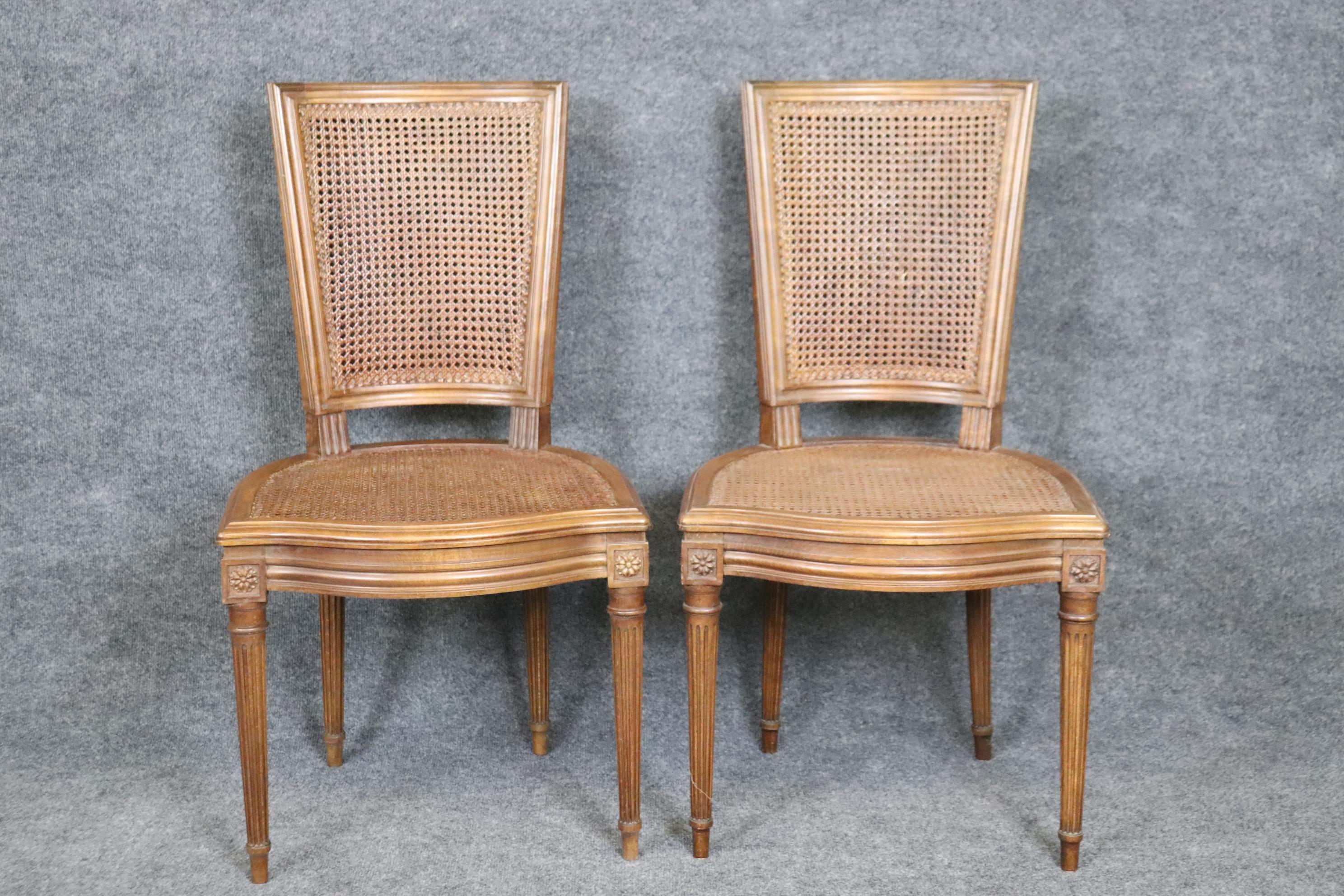 Mid-20th Century Set of 4 French Louis XVI Style Cane Dining Chairs Circa 1940 For Sale