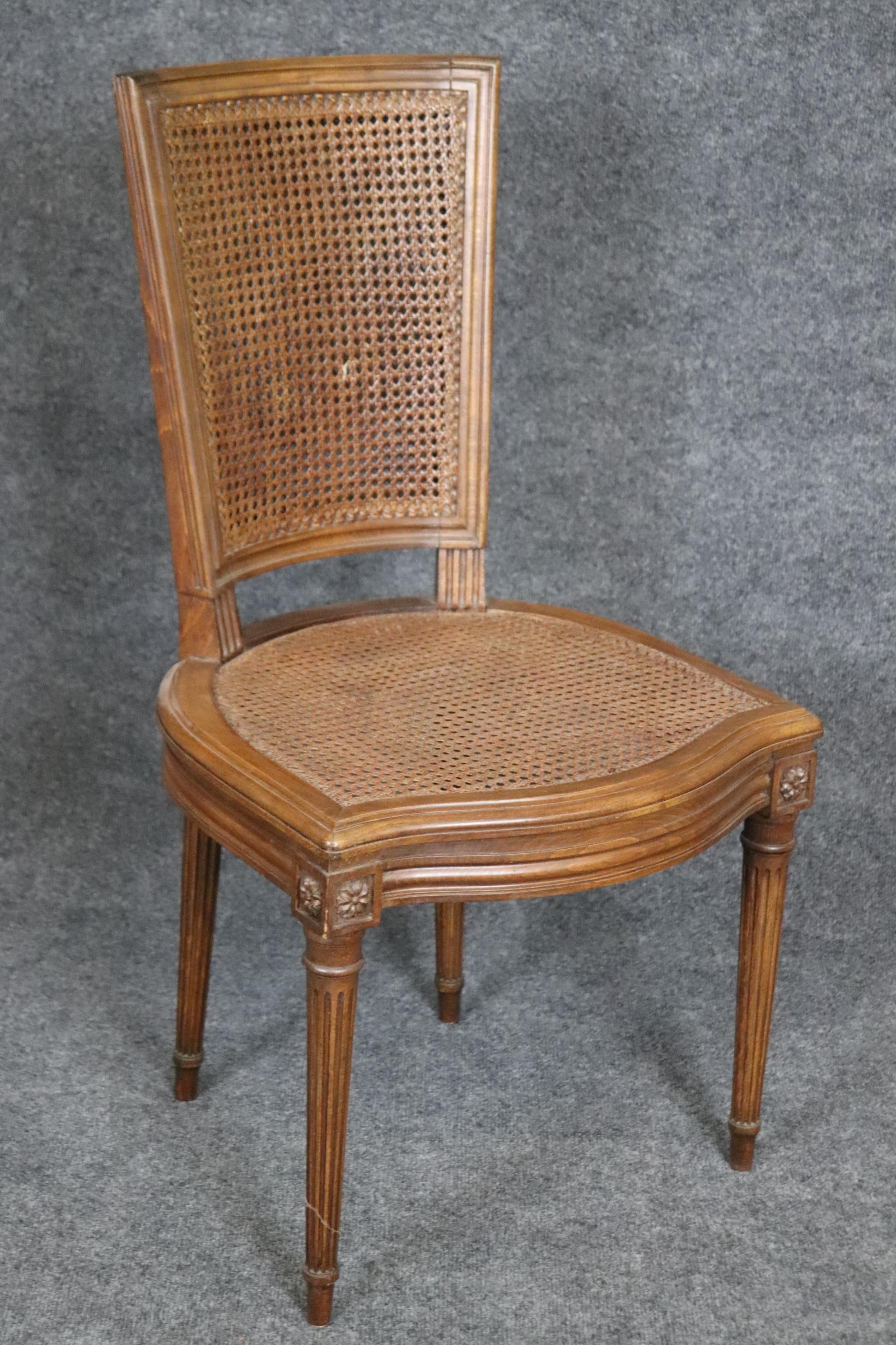 Set of 4 French Louis XVI Style Cane Dining Chairs Circa 1940 For Sale 4
