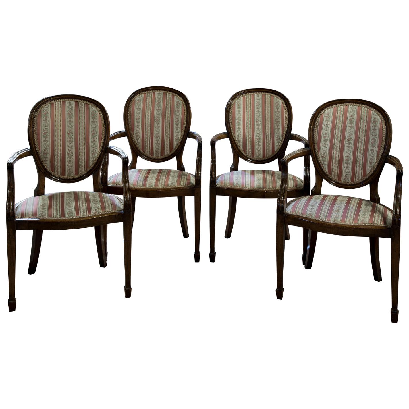 Set of 4 French Mahogany Balloon Back Carver Chairs, circa 1890 For Sale