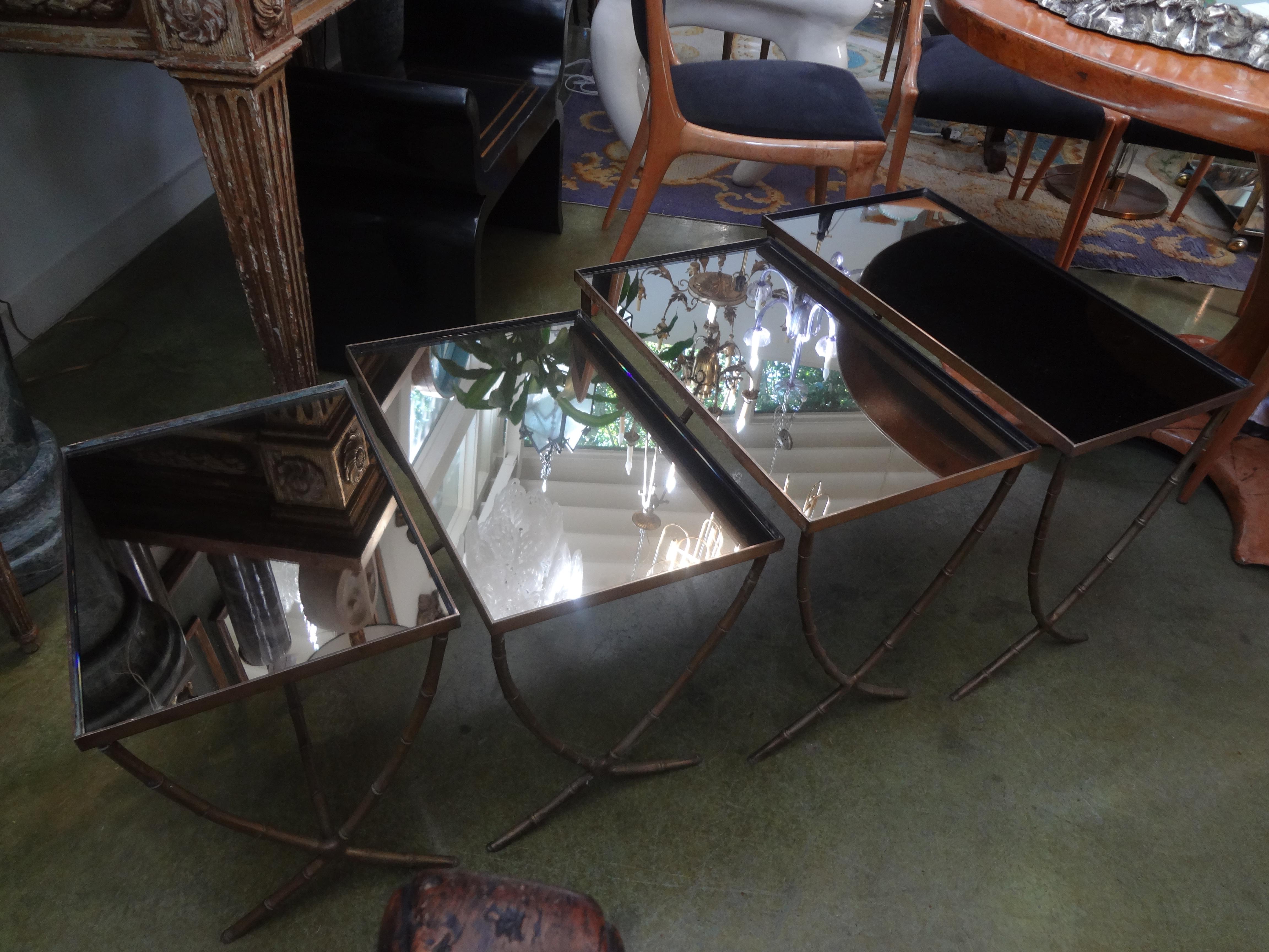 Hollywood Regency Set of 4 French Maison Baguès Style Brass Nesting Tables