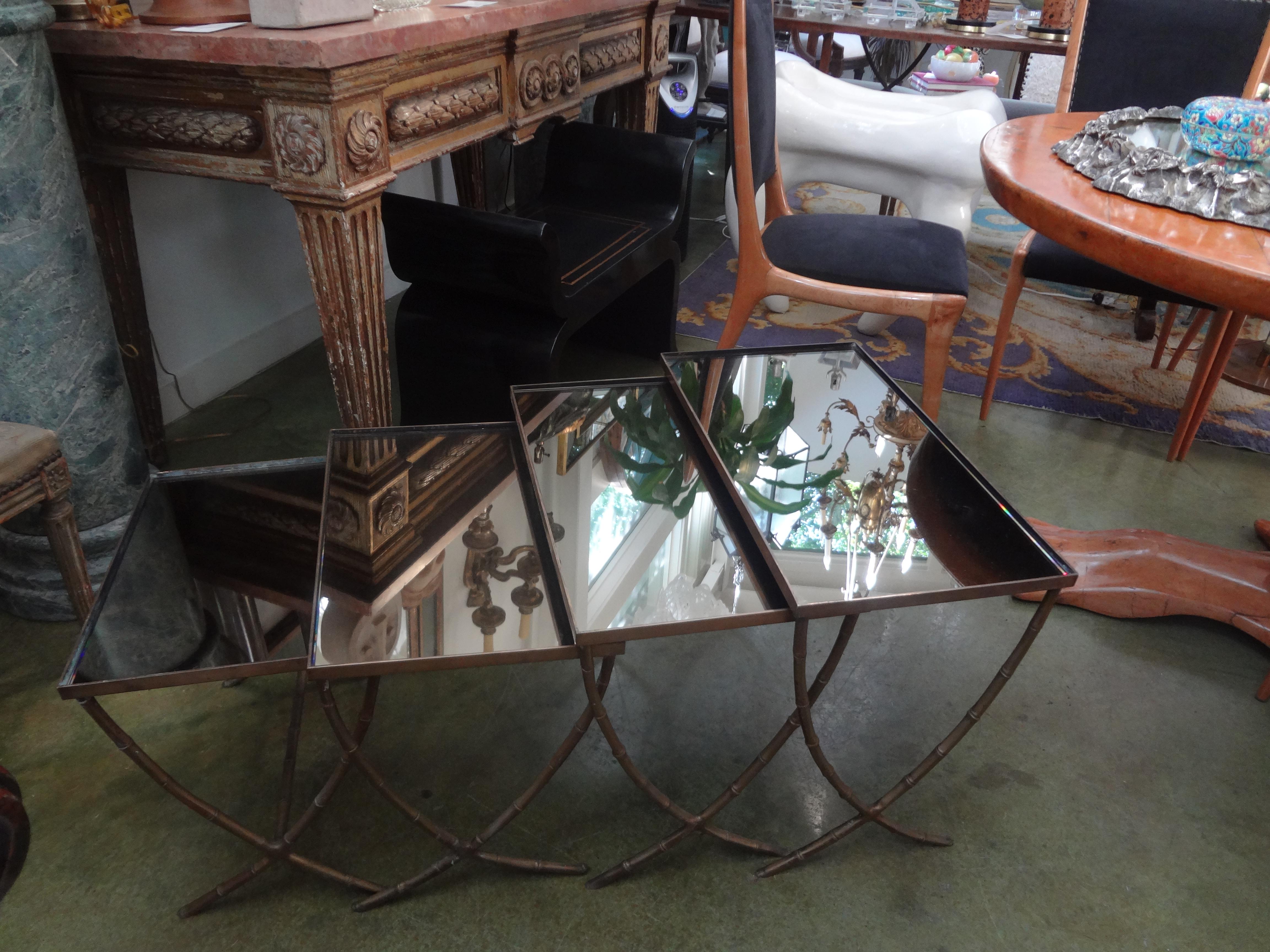 Set of 4 French Maison Baguès Style Brass Nesting Tables In Good Condition In Houston, TX