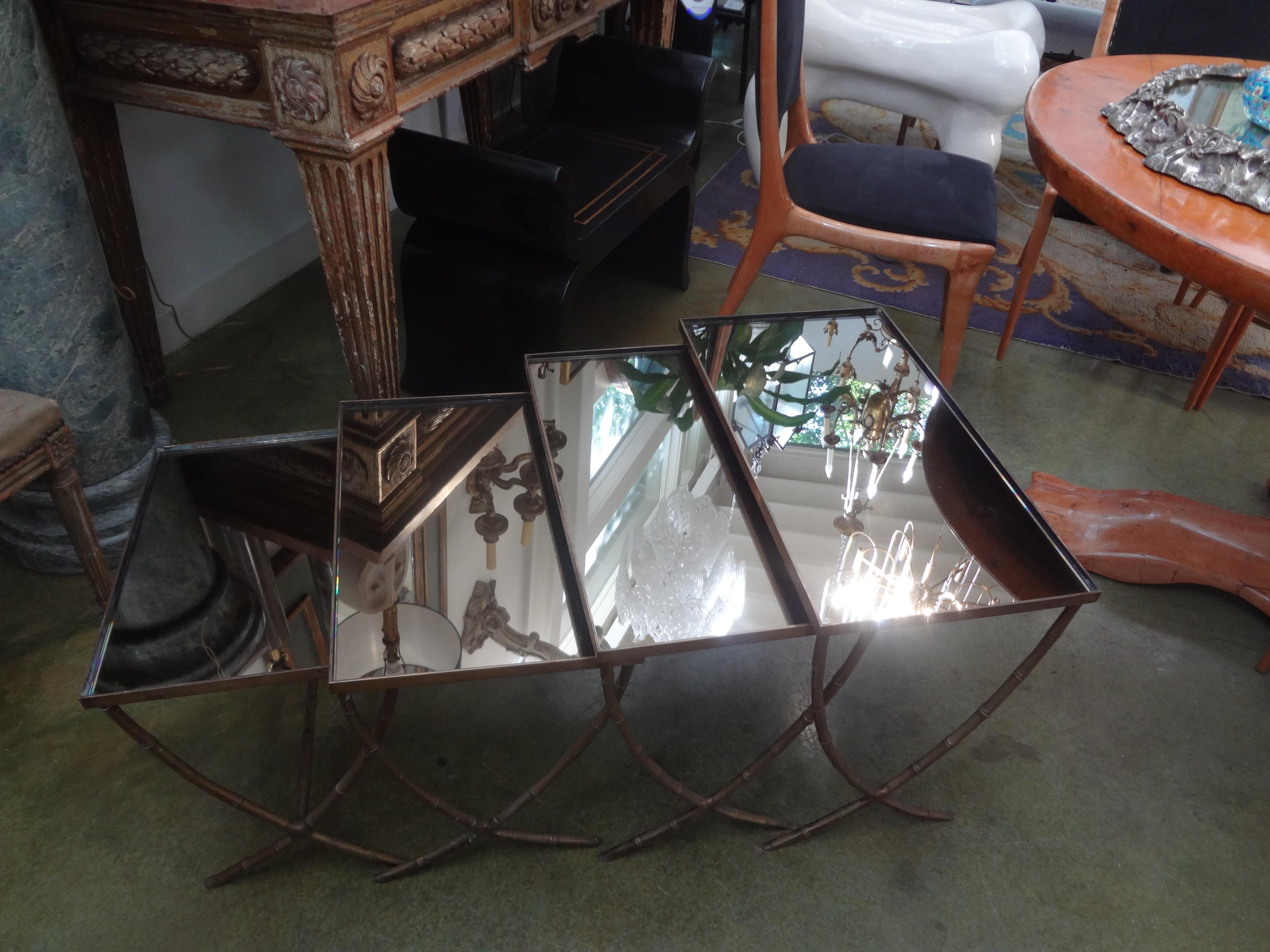 Mid-20th Century Set of 4 French Maison Baguès Style Brass Nesting Tables