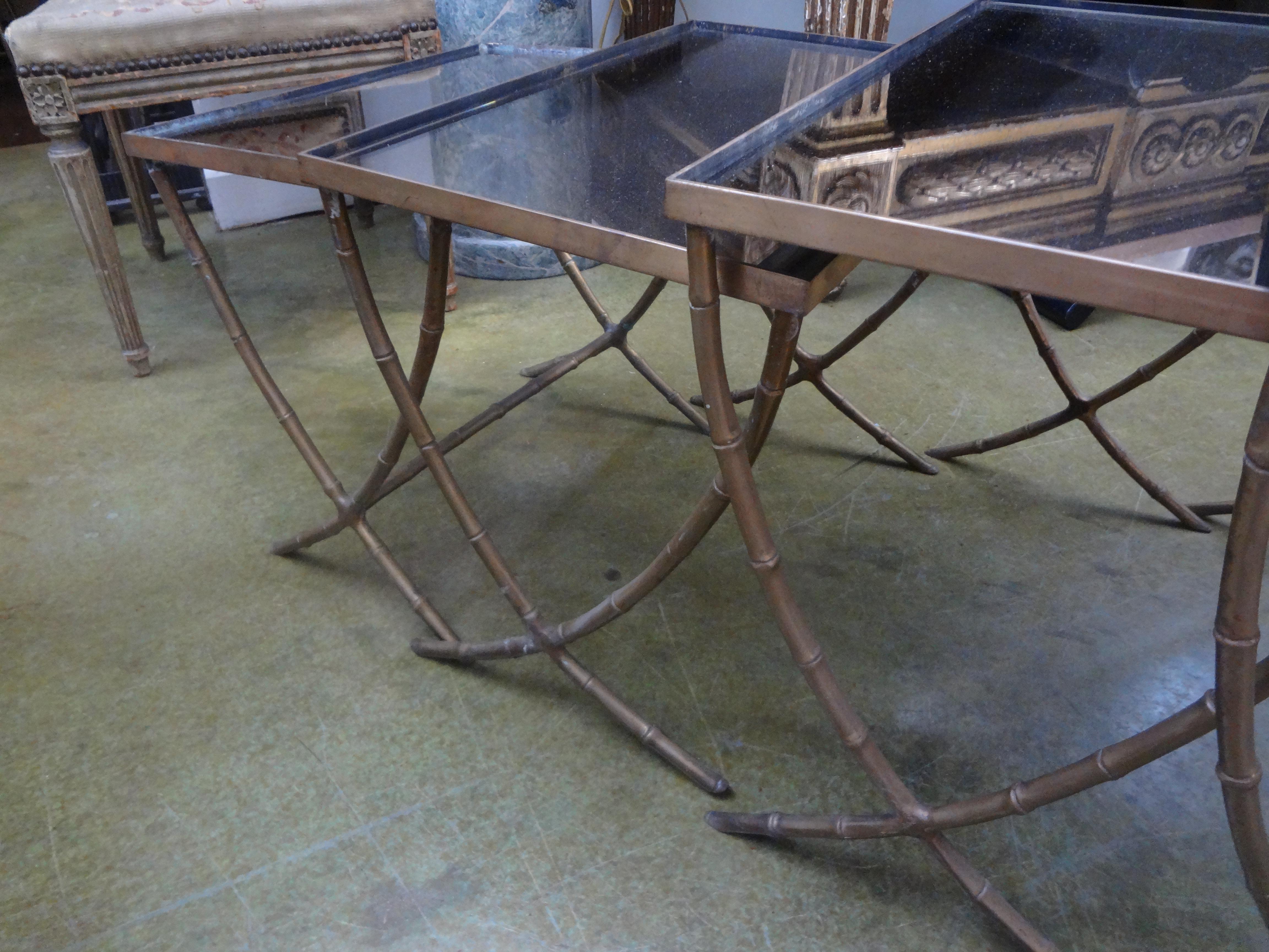 Set of 4 French Maison Baguès Style Brass Nesting Tables 1