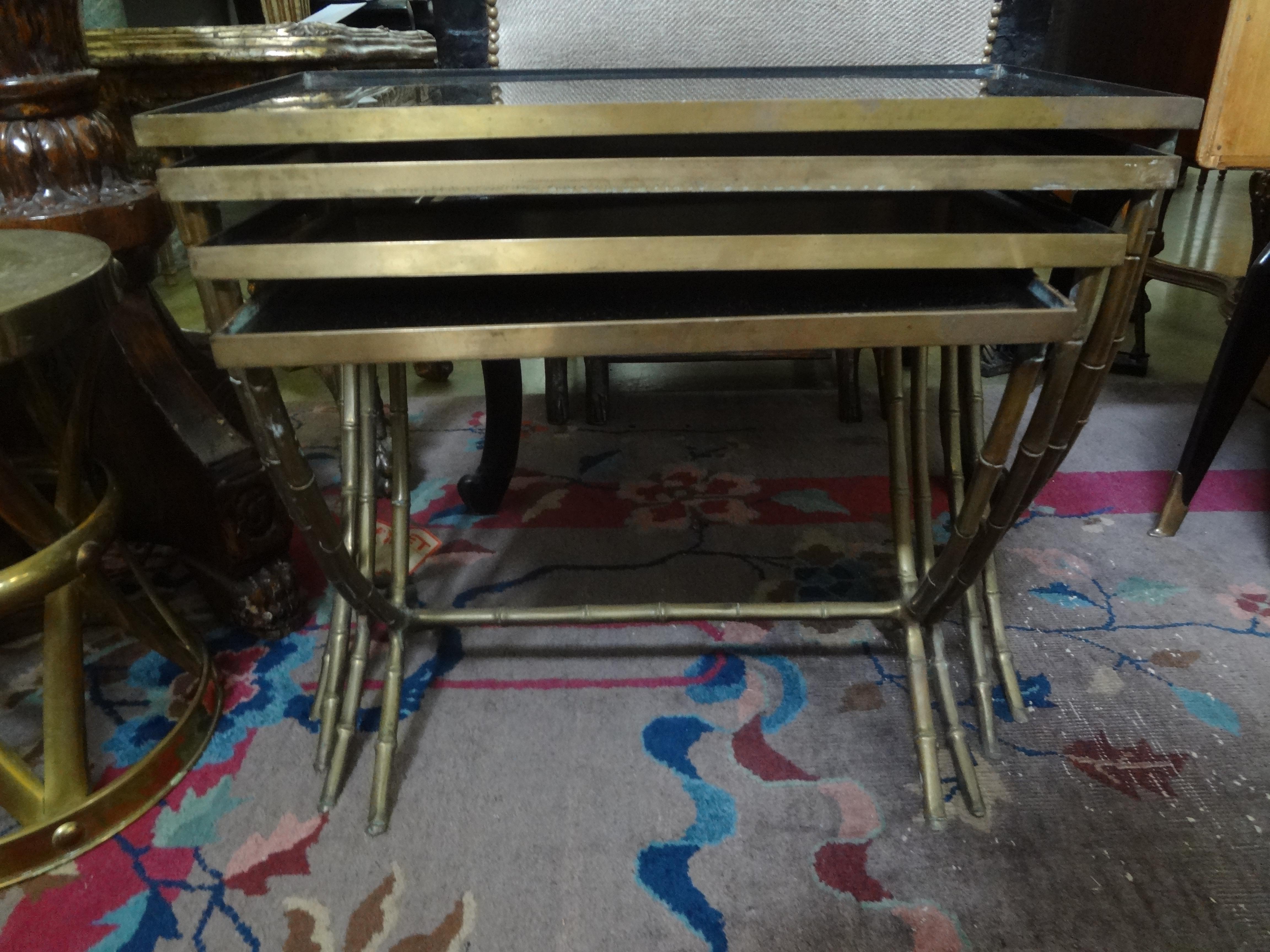 Set of 4 French Maison Baguès Style Brass Nesting Tables 3
