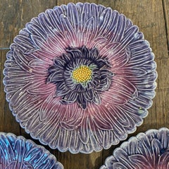 Set of 4 French Majolica Art Nouveau Purple Daisy Plates by Orchies