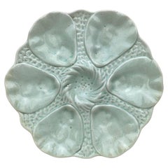 Set of 4 French Majolica Celadon Oyster Plate Orchies, circa 1910