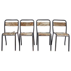 Set of 4 French Metal and Wood Chairs, circa 1920