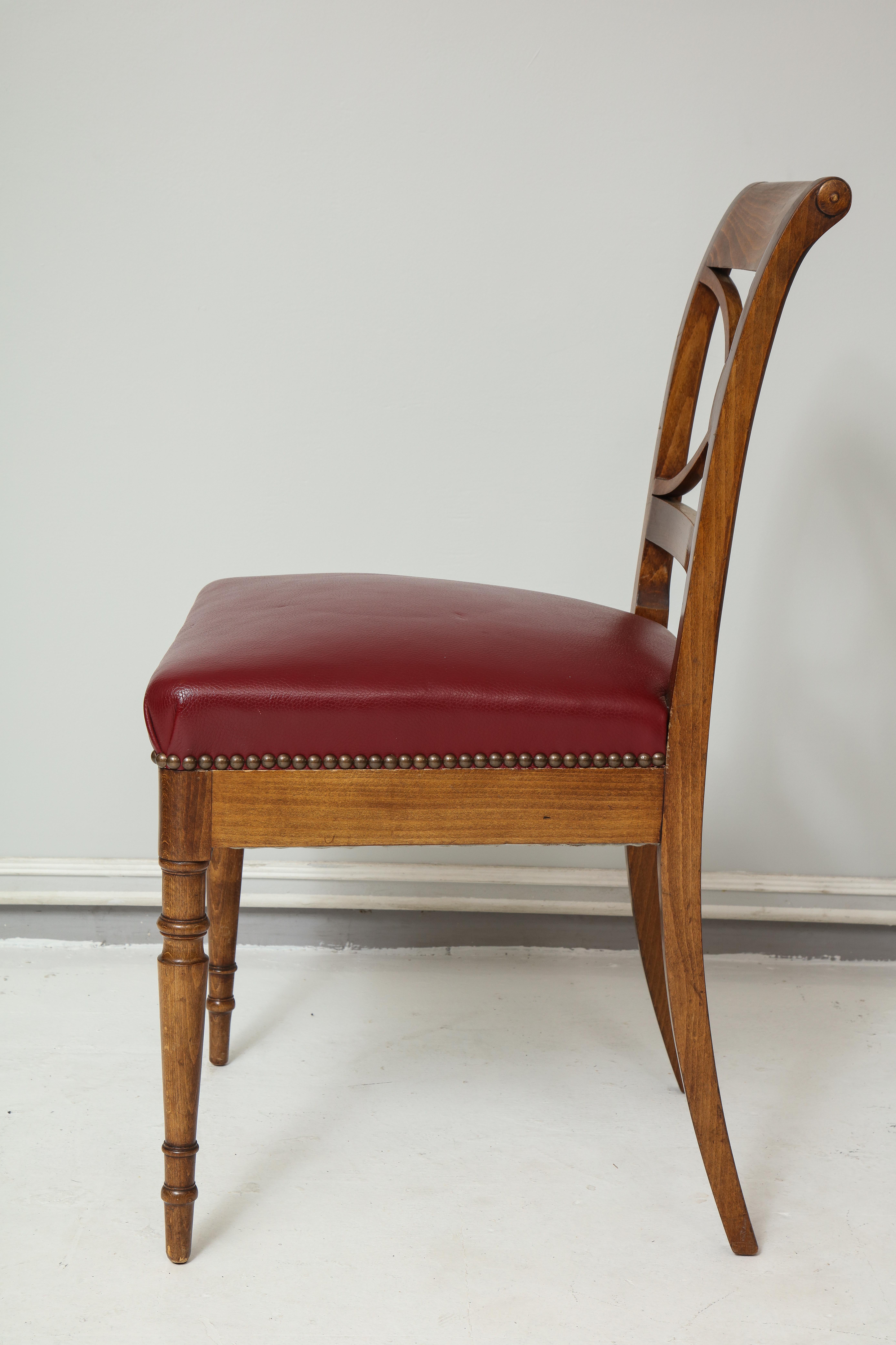 20th Century Set of 4 French Midcentury Leather Upholstered Chairs in Maison Jansen Manner
