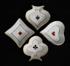 Set of 4 French Mid Century Limoges Porcelain Playing Card Themed Dishes/Ashrays