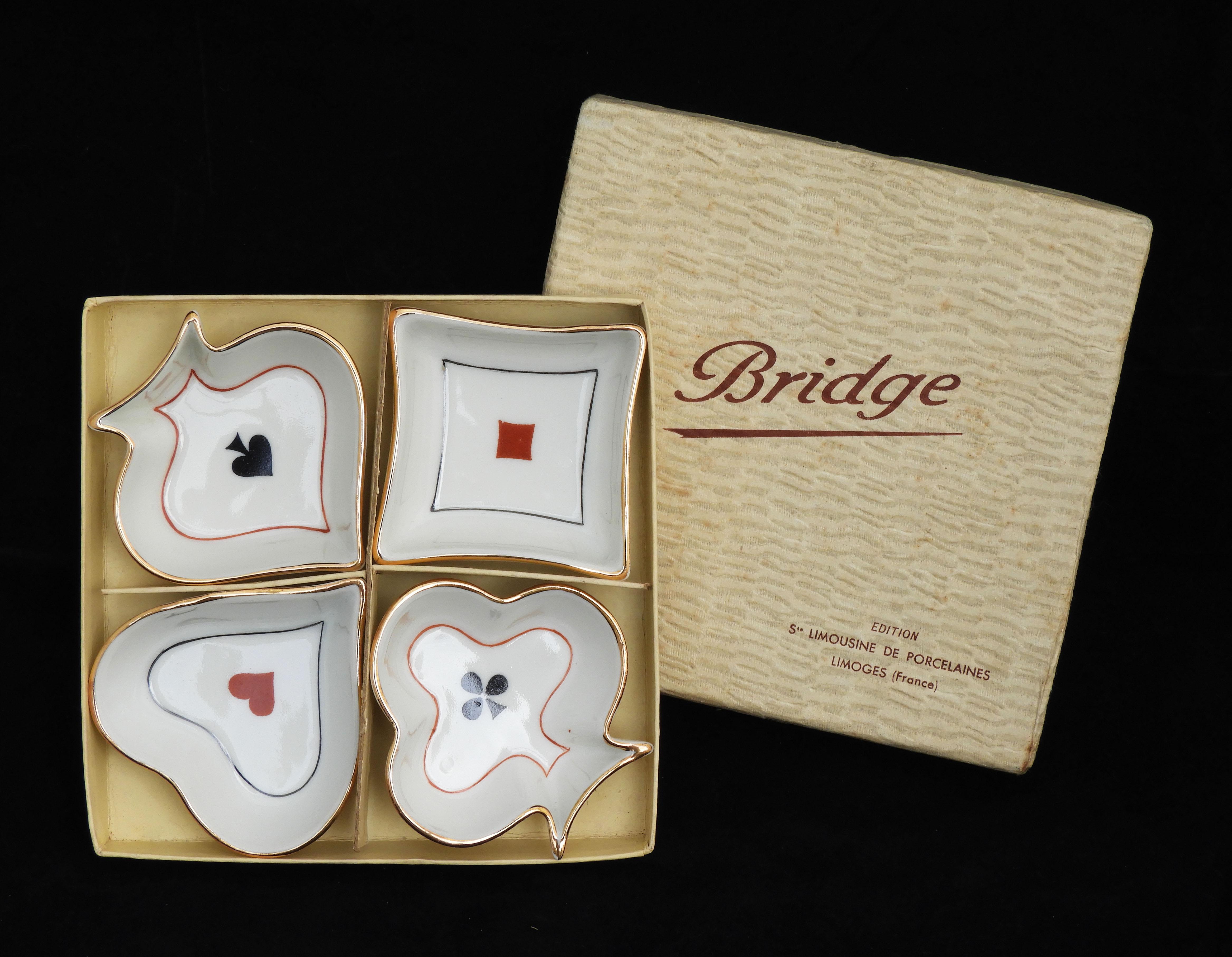 Set of 4 French Mid Century Limoges Porcelain Playing Card Themed Dishes/Ashrays 2
