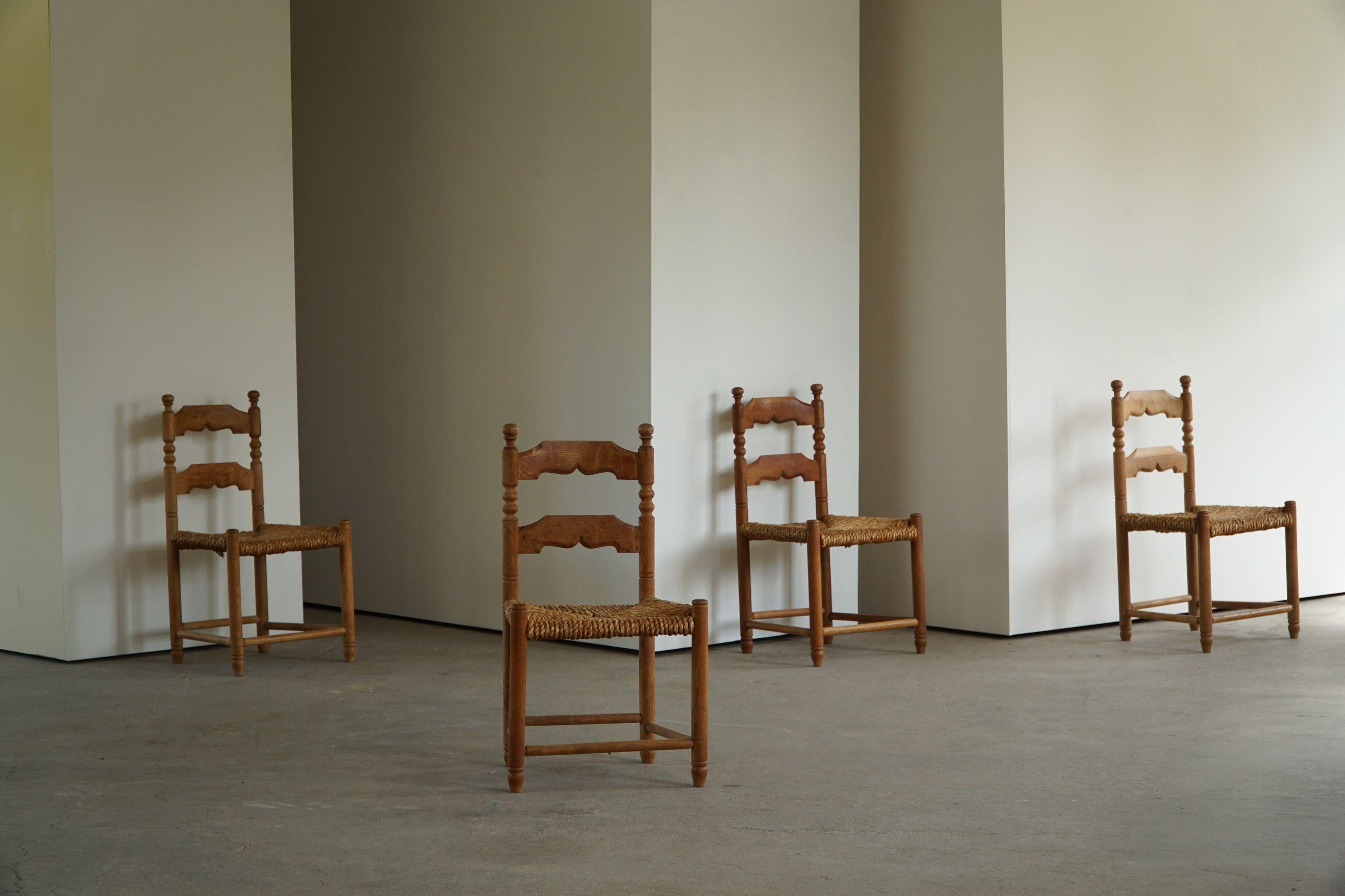 Set of 4 French Modern Brutalist Chairs, Charles Dudouyt Style, Made in 1950s In Good Condition In Odense, DK
