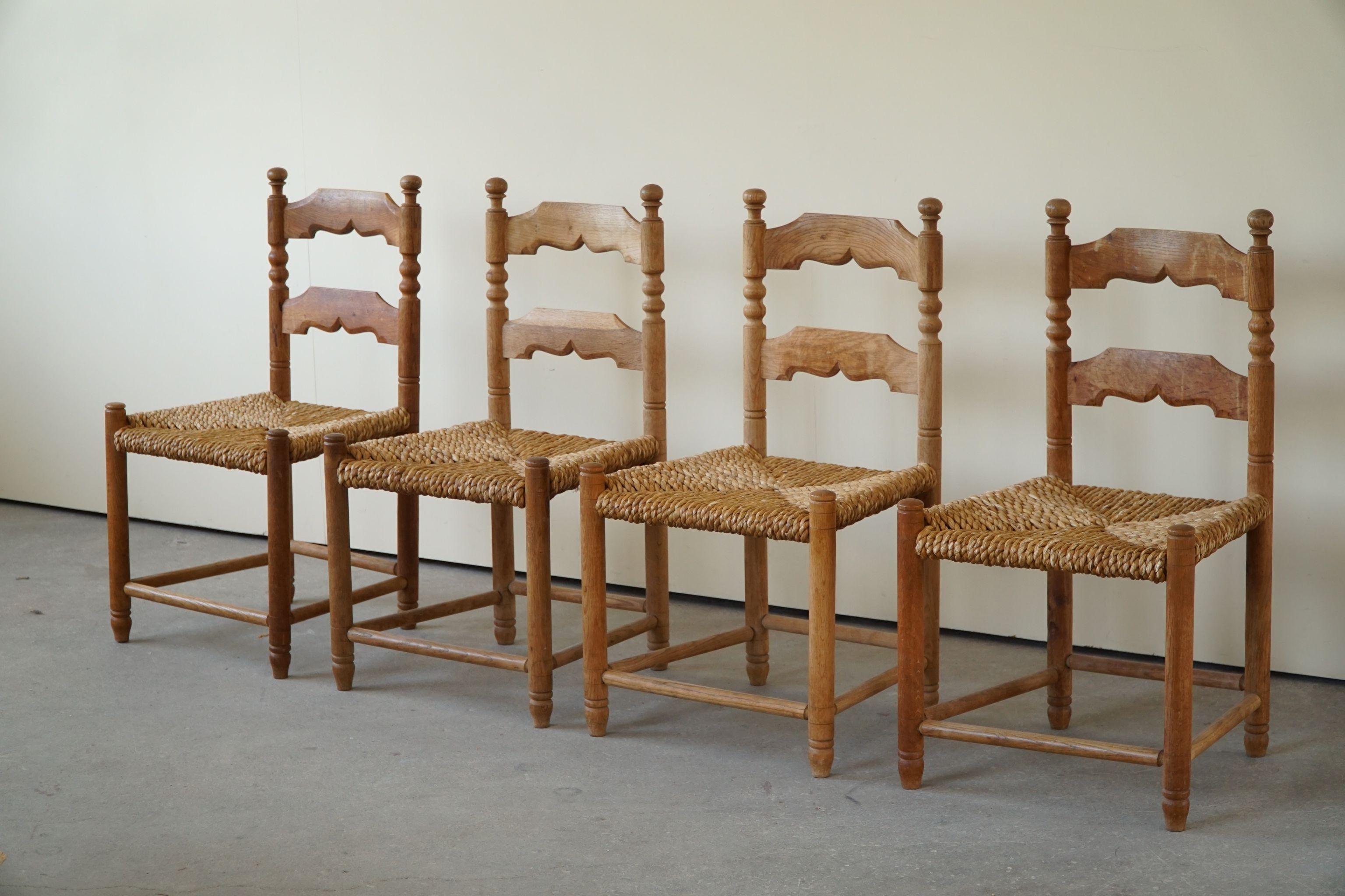 Set of 4 French Modern Brutalist Chairs, Charles Dudouyt Style, Made in 1950s 2