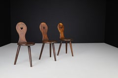 Set of 4 French Oak Alpine Tripod Chairs, 1950s