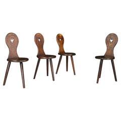 Set of 4 French Oak Alpine Tripod Chairs, 1950s