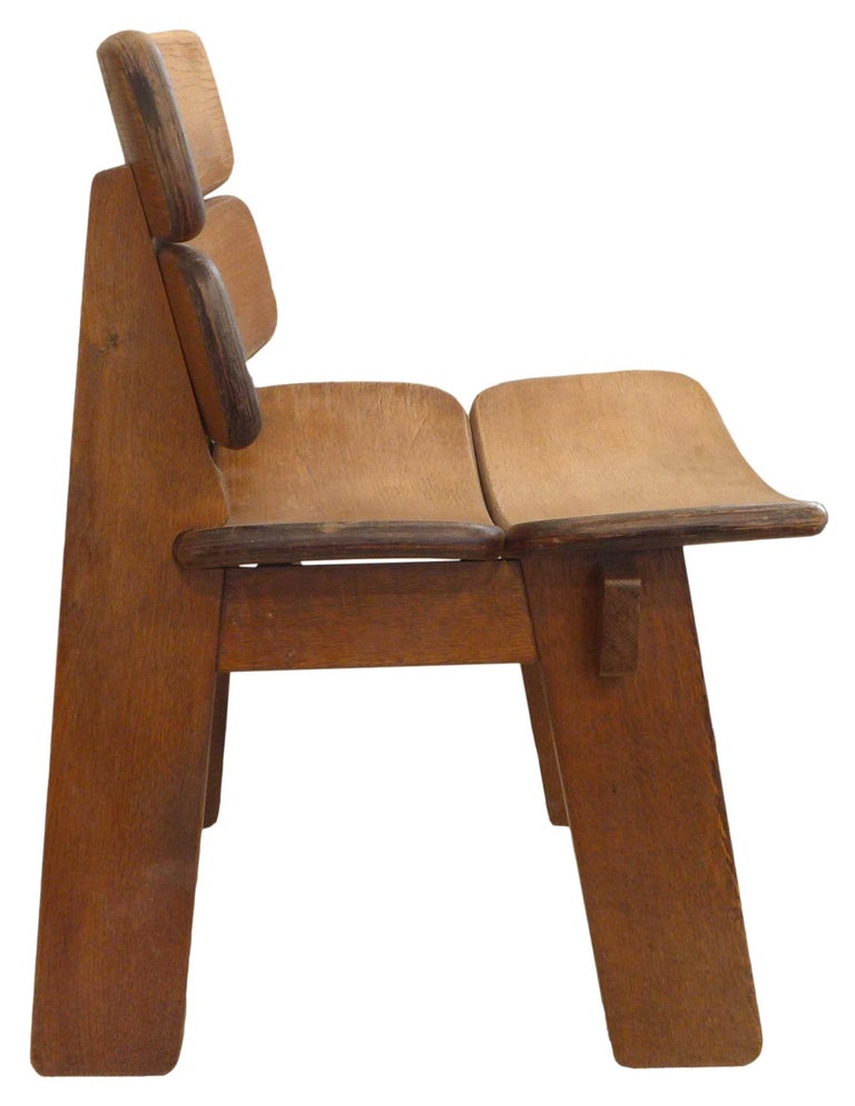Modern Set of 4 French Oak Constructivist Occasional Chairs For Sale