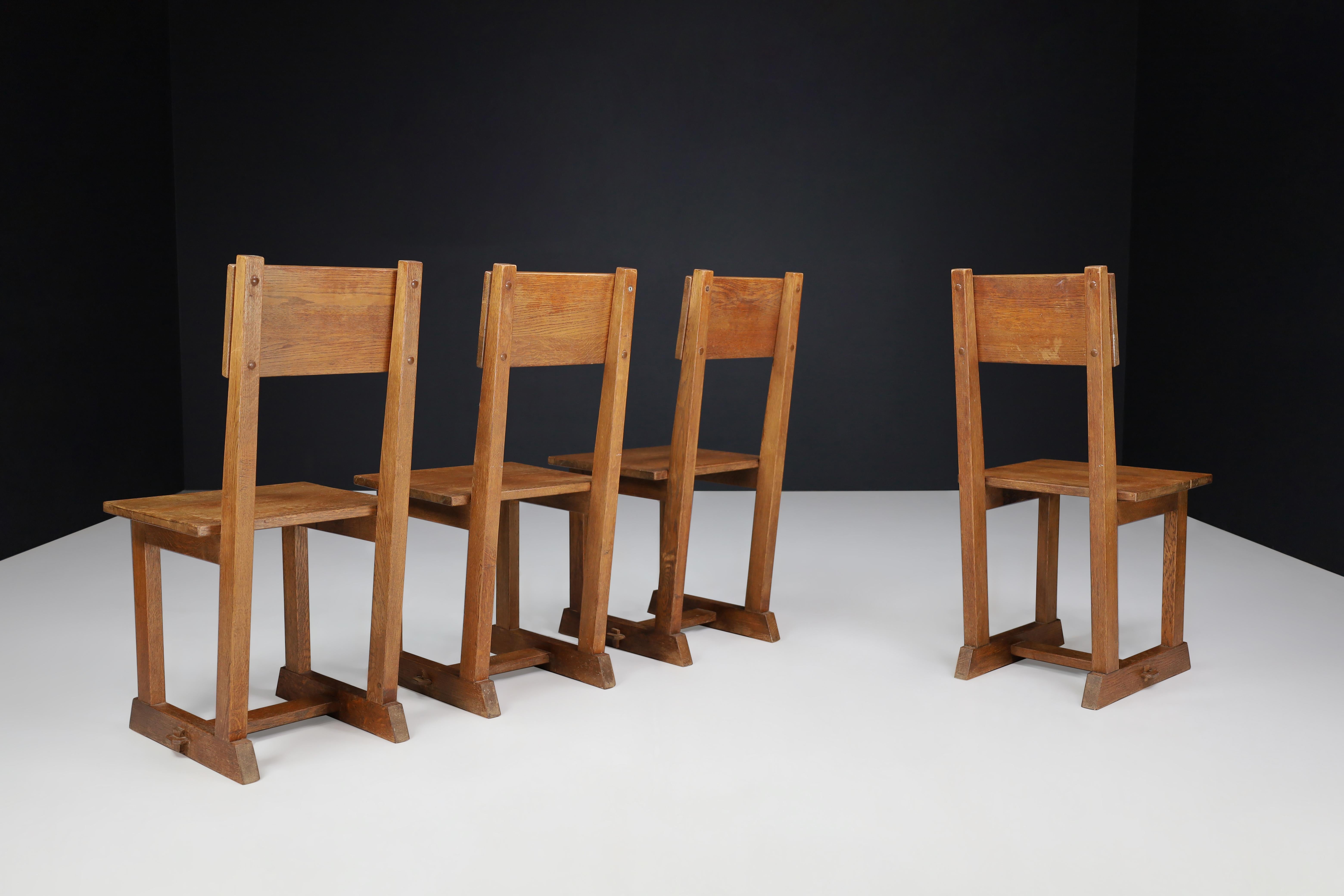 European Set of 4 French Oak Dining Chairs, France, 1950s For Sale