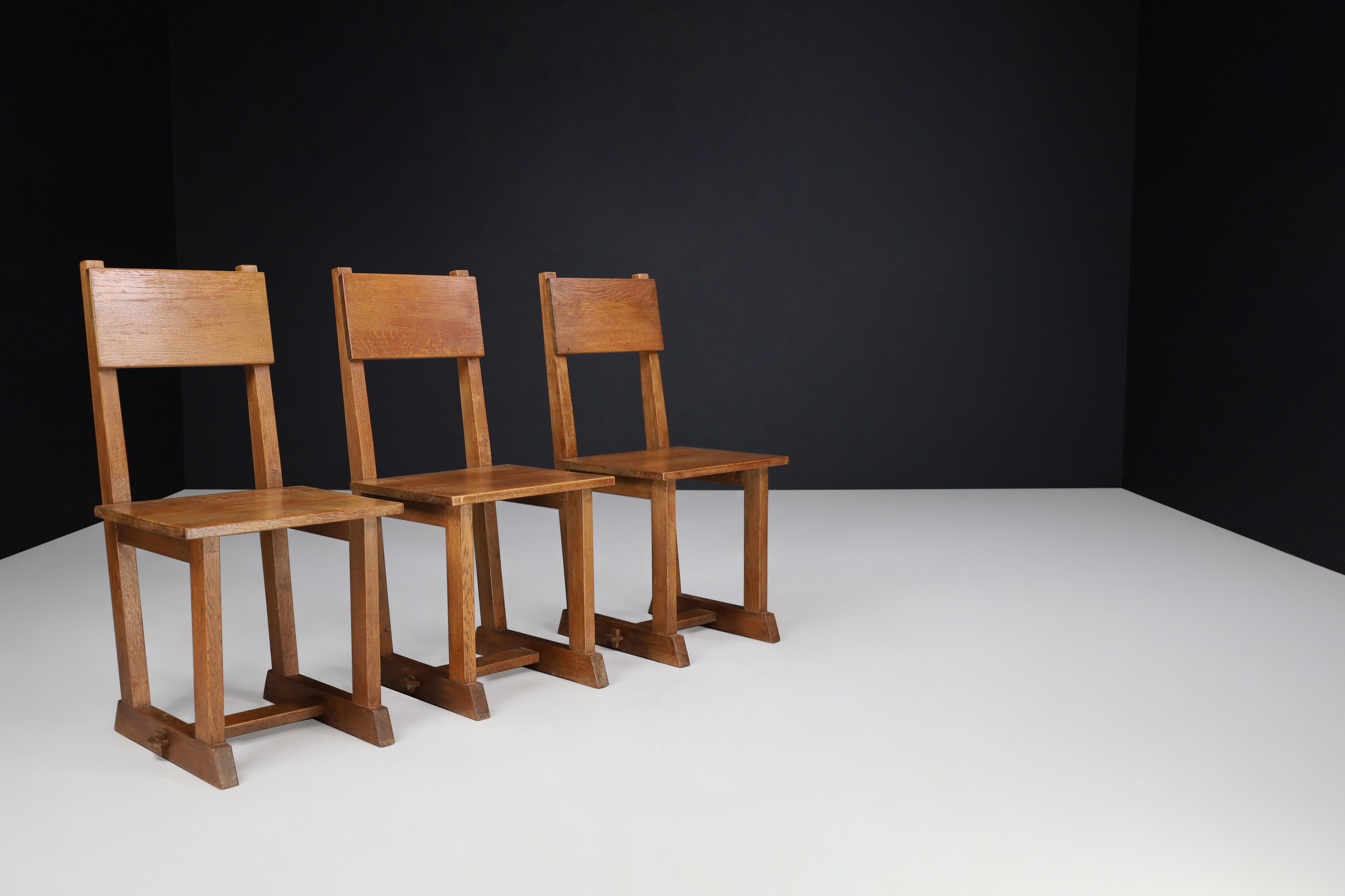 Set of 4 French Oak Dining Chairs, France, 1950s In Good Condition For Sale In Almelo, NL