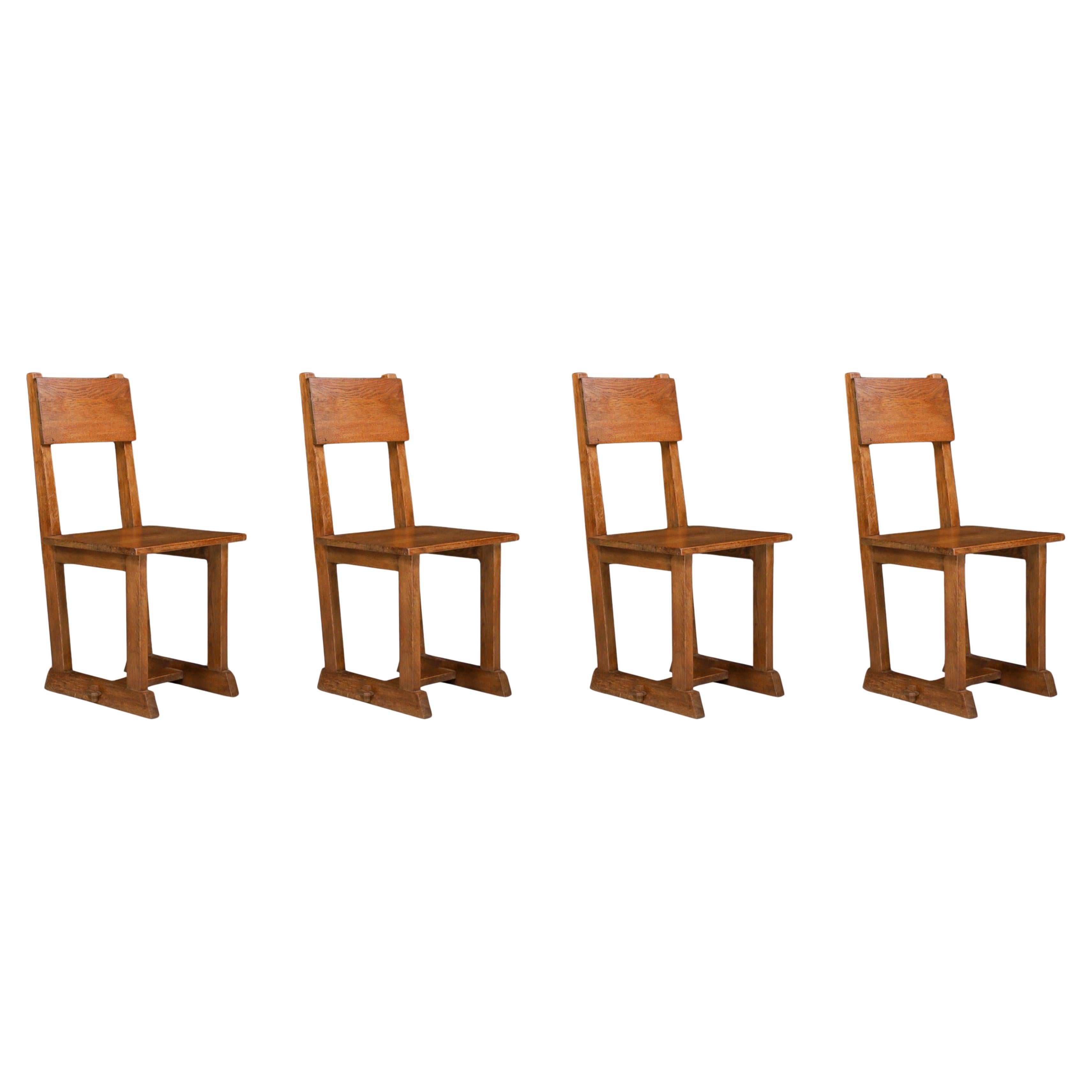 Set of 4 French Oak Dining Chairs, France, 1950s