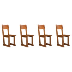 Juego de 4 sillas de comedor de roble francés, Francia, años 50