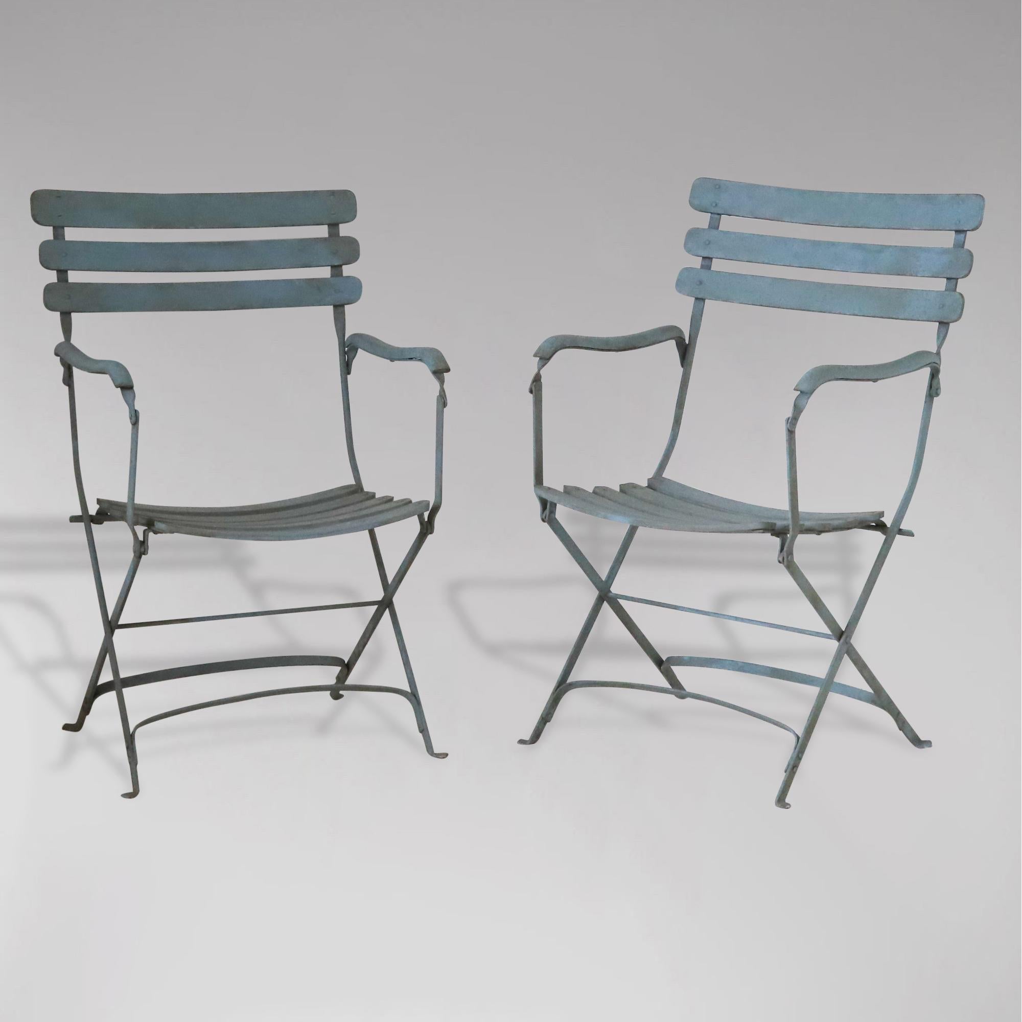 Set of 4 French Painted Iron & Wood Garden Armchairs For Sale 4