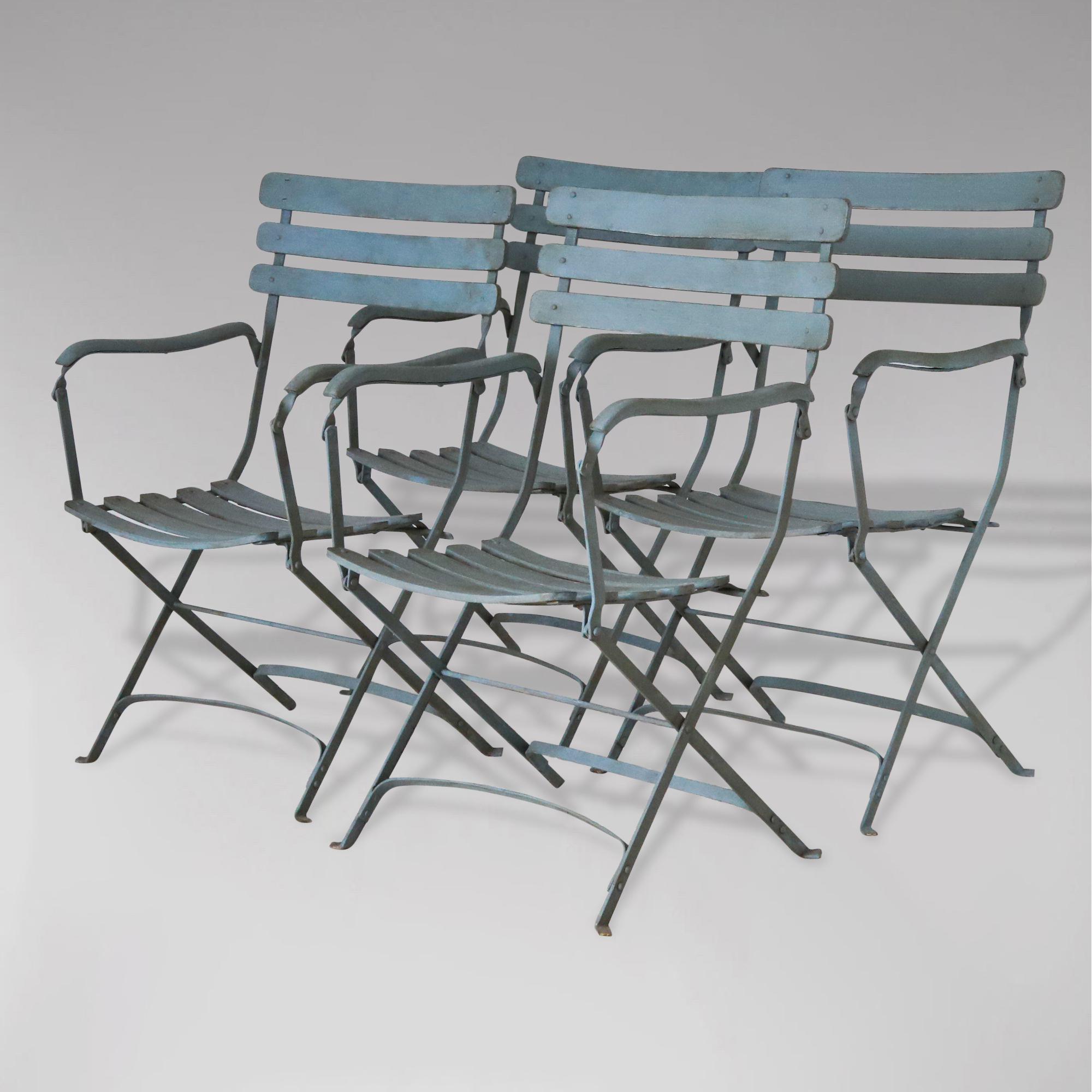 Set of 4 French Painted Iron & Wood Garden Armchairs For Sale 5